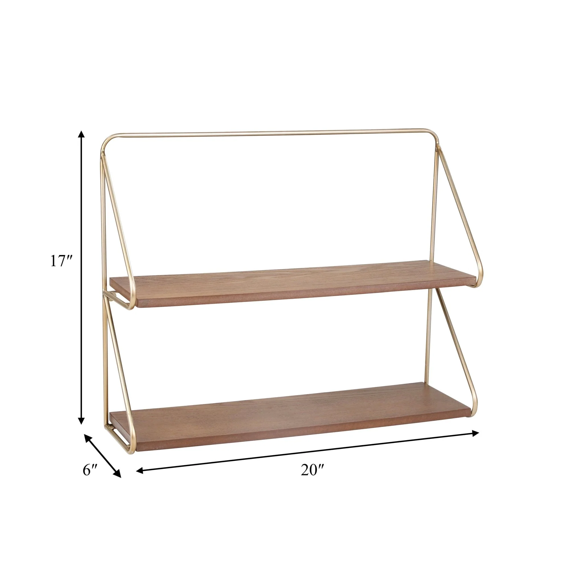 Metal/wood 20" 2 Tier Wall Shelf, Gold - Image 2