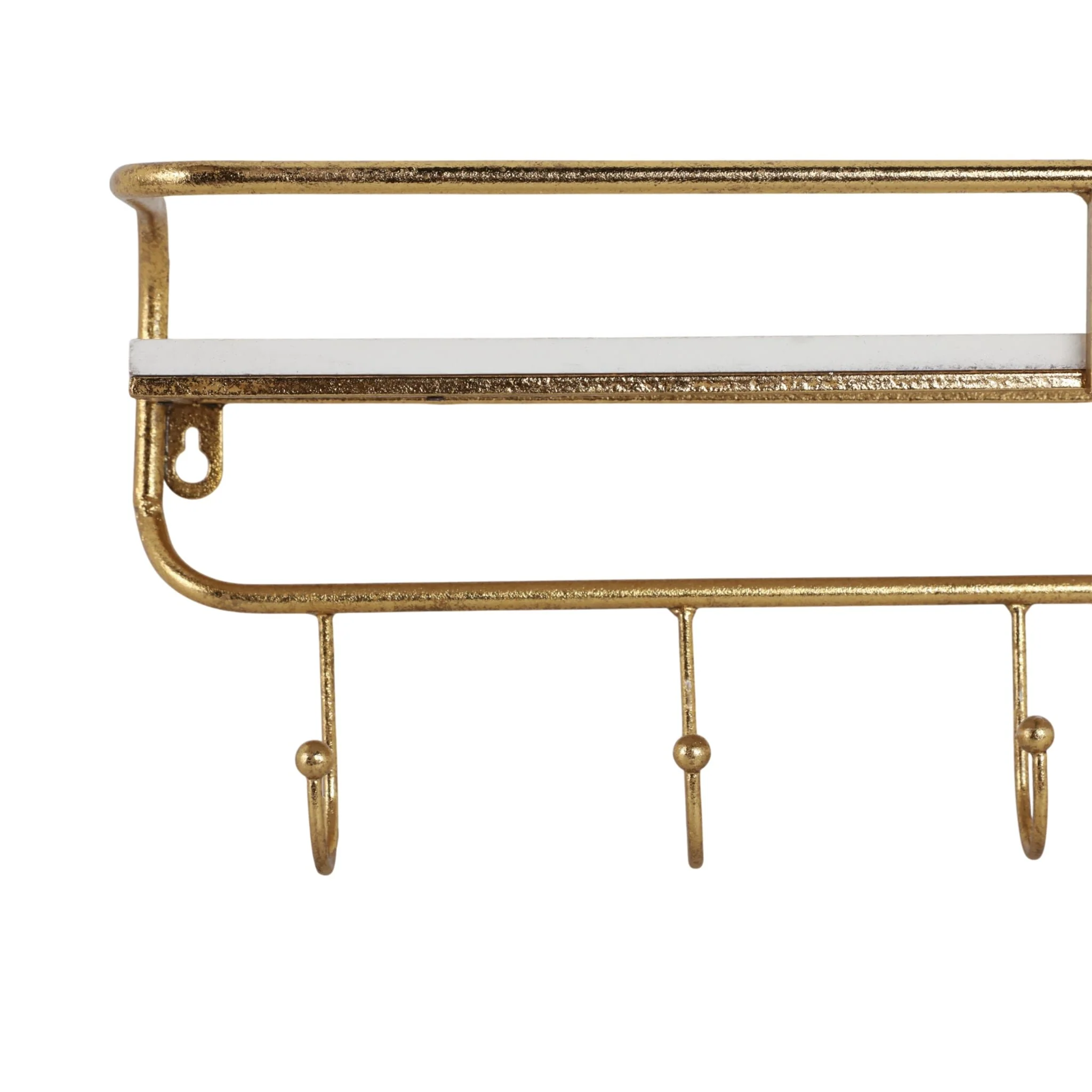 Metal/wood 20" 5 Hook Wall Shelf, White/gold - Image 5