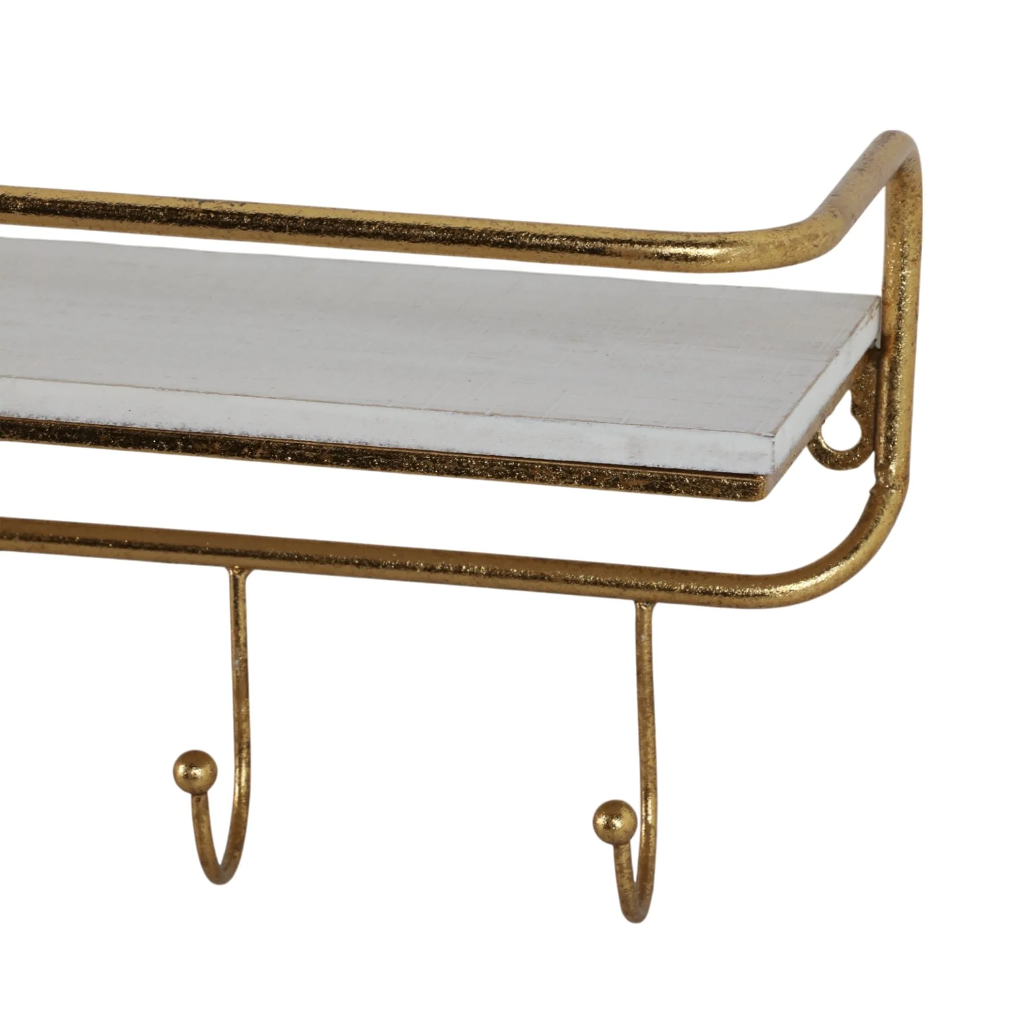 Metal/wood 20" 5 Hook Wall Shelf, White/gold - Image 6