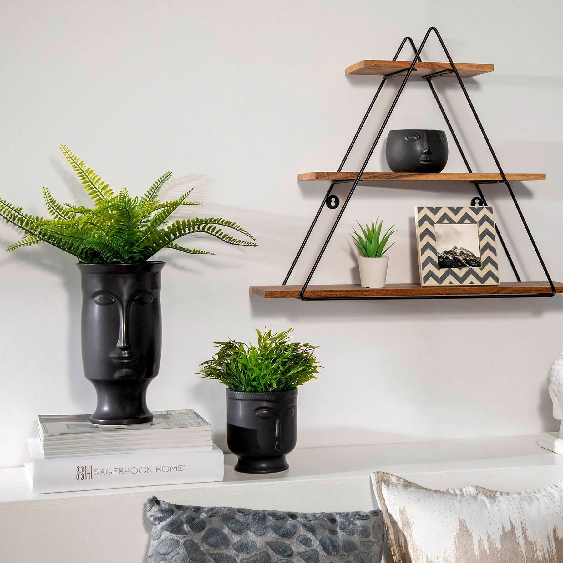 Metal/wood 20" Triangle Wall Shelf, Brown - Image 7