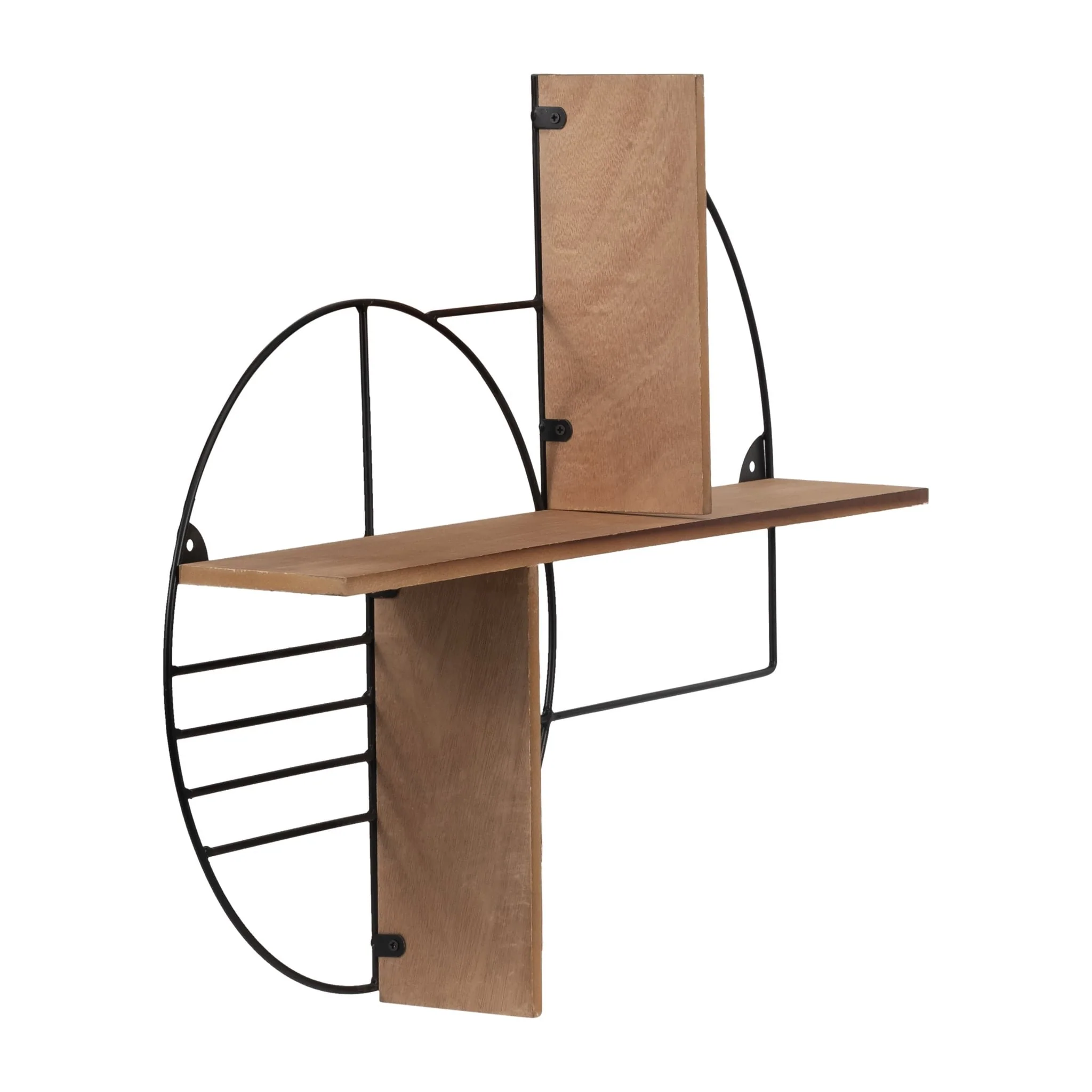 Metal/wood, 24" Modern Circles Wall Shelf, Natural - Image 2