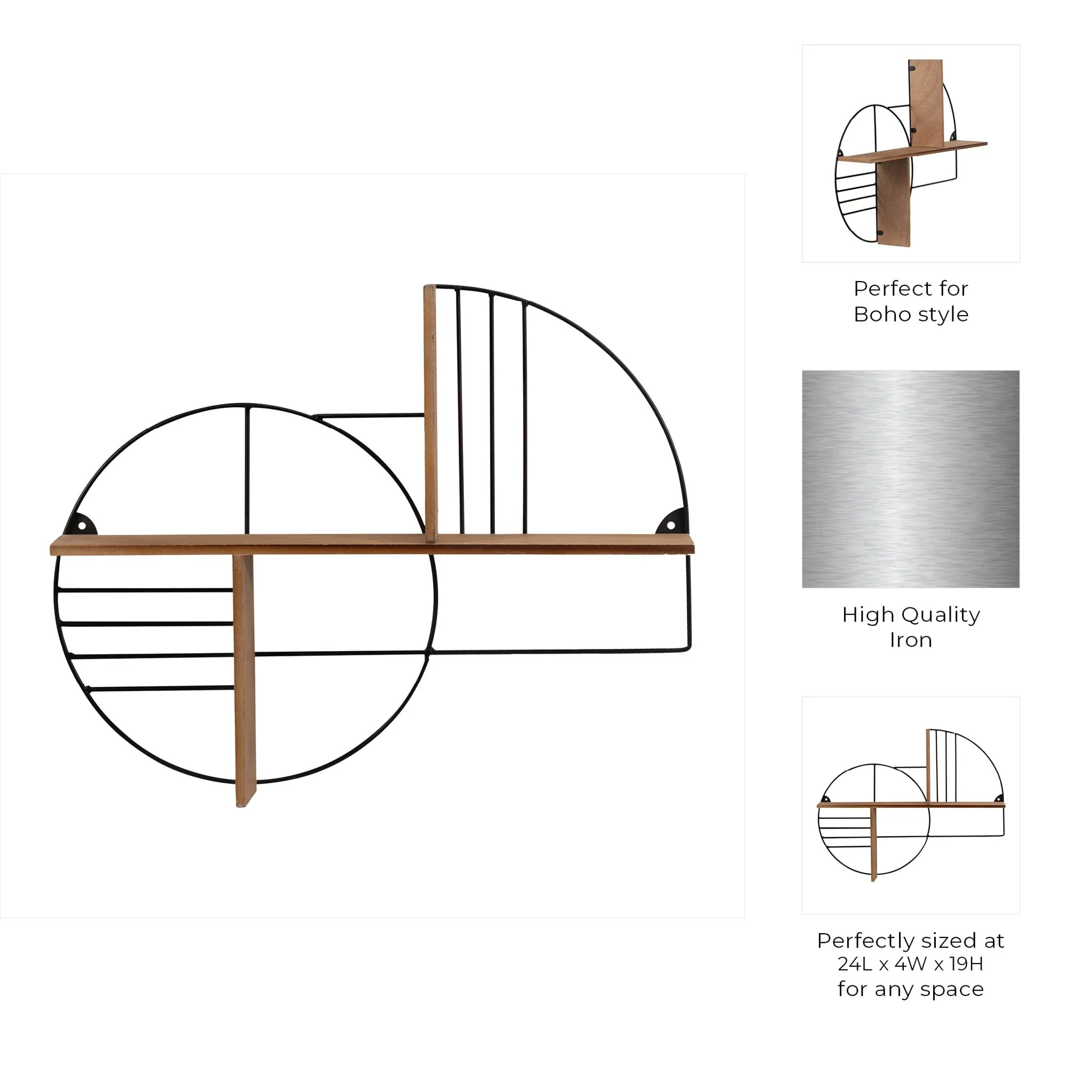 Metal/wood, 24" Modern Circles Wall Shelf, Natural - Image 7