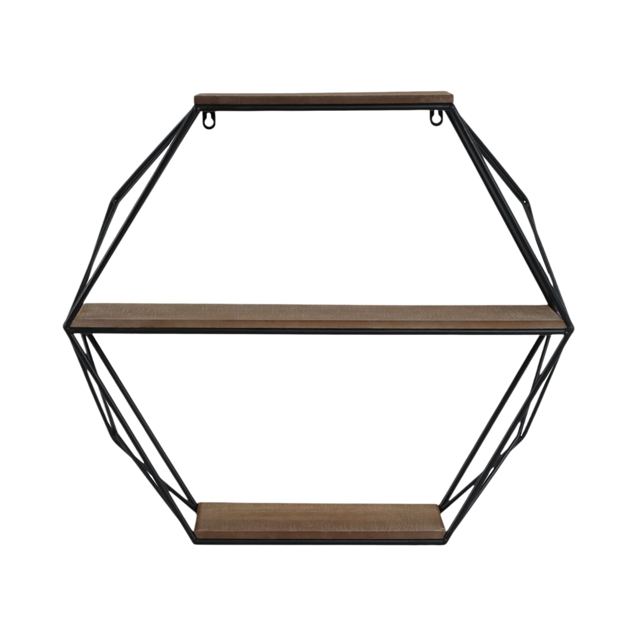 Metal/wood 3 Tier Hexagon Wall Shelf, Brown/black