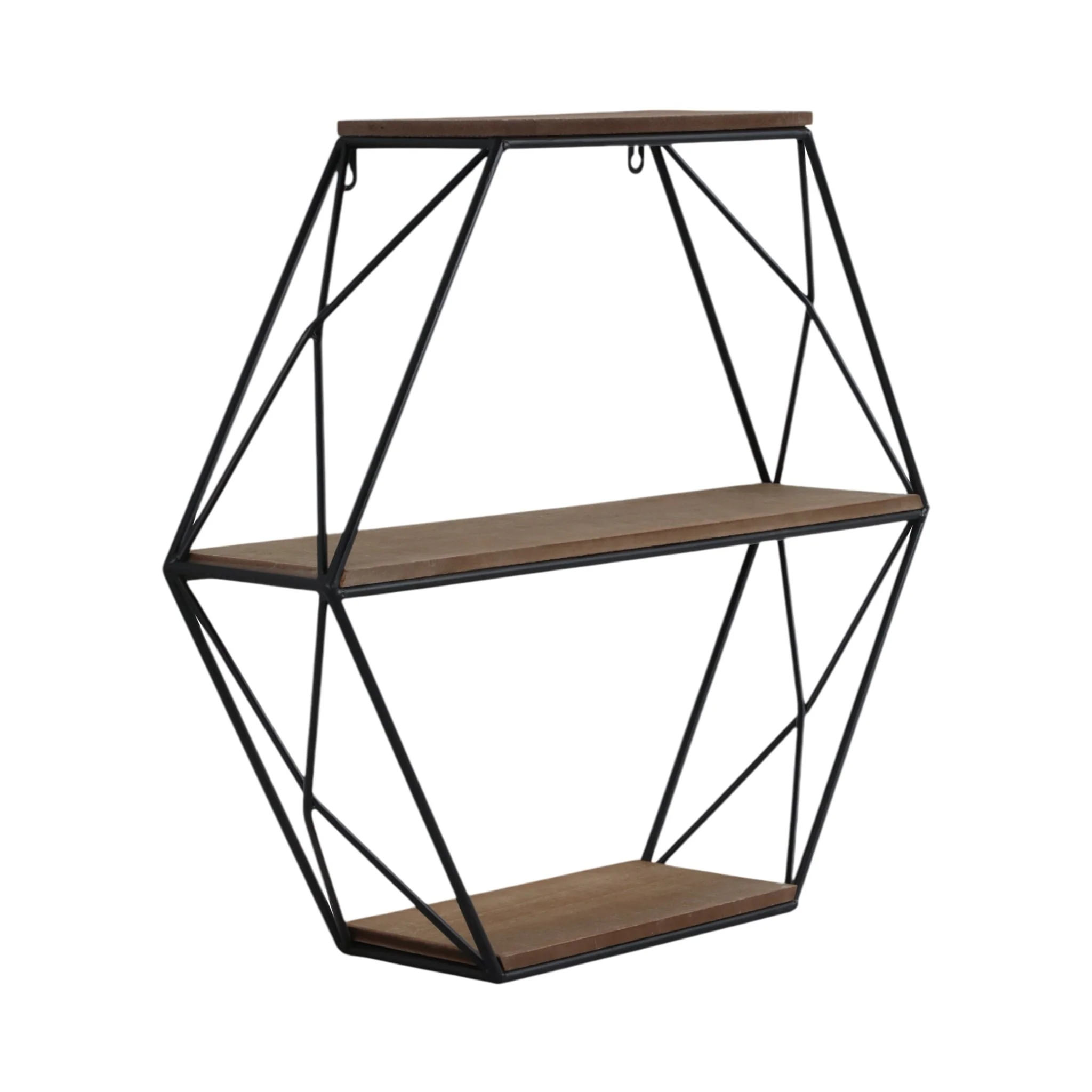 Metal/wood 3 Tier Hexagon Wall Shelf, Brown/black - Image 2