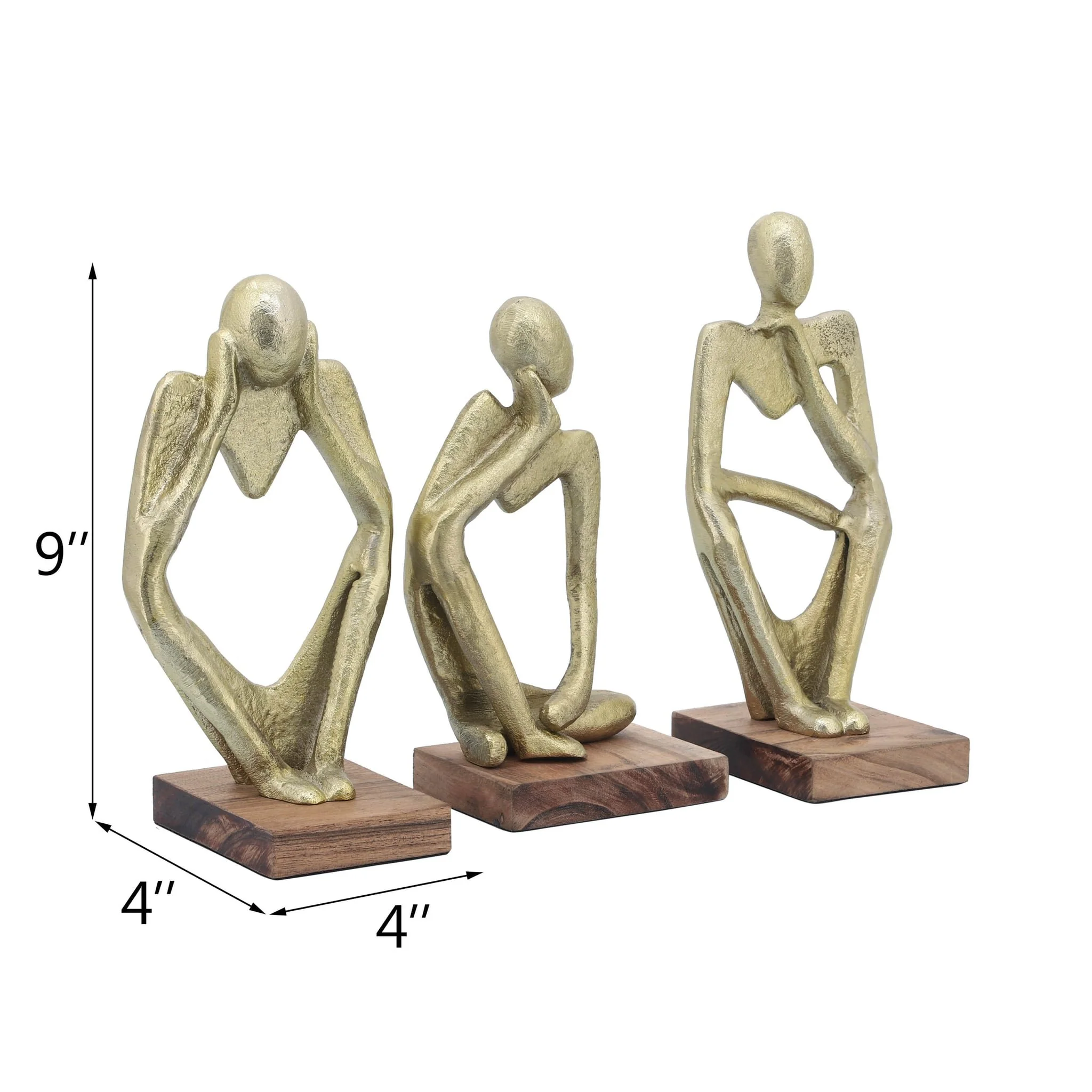 Metal/wood, S/3 9" Deep Thoughts, Gold - Image 8