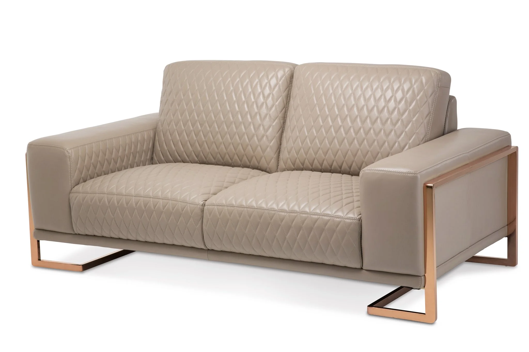 Mia Bella Gianna Leather Loveseat - Light Coffee/Rose Gold