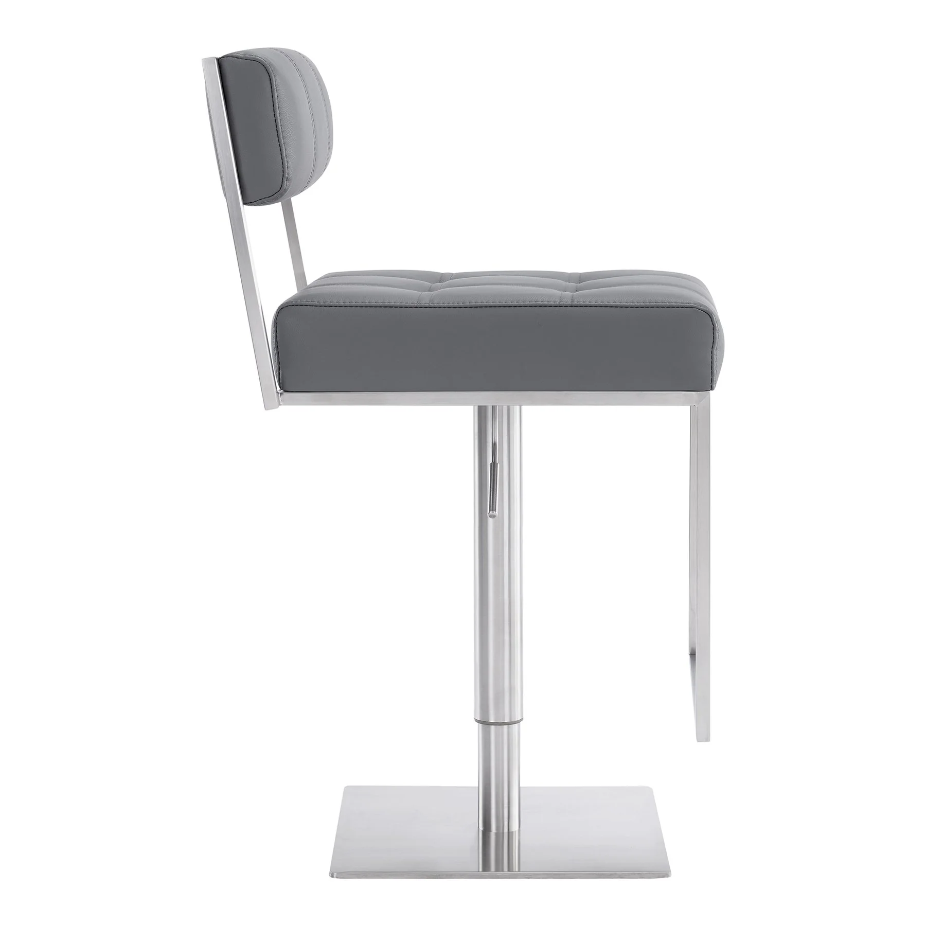 Michele Swivel Adjustable Height Gray Faux Leather and Brushed Stainless Steel Bar Stool - Image 3