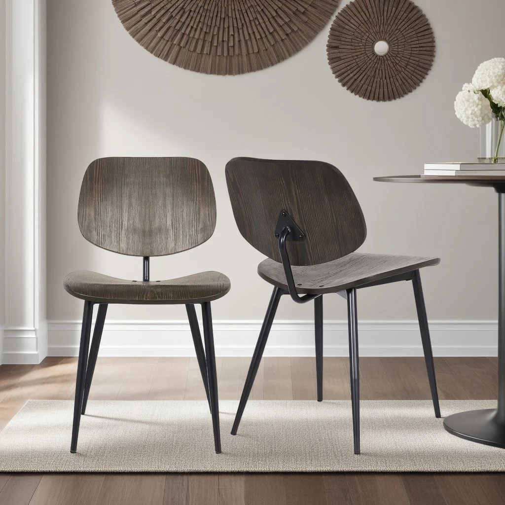 Miki Mid-Century Black and Walnut Wood Dining Accent Chairs (Set of 2) - Image 6