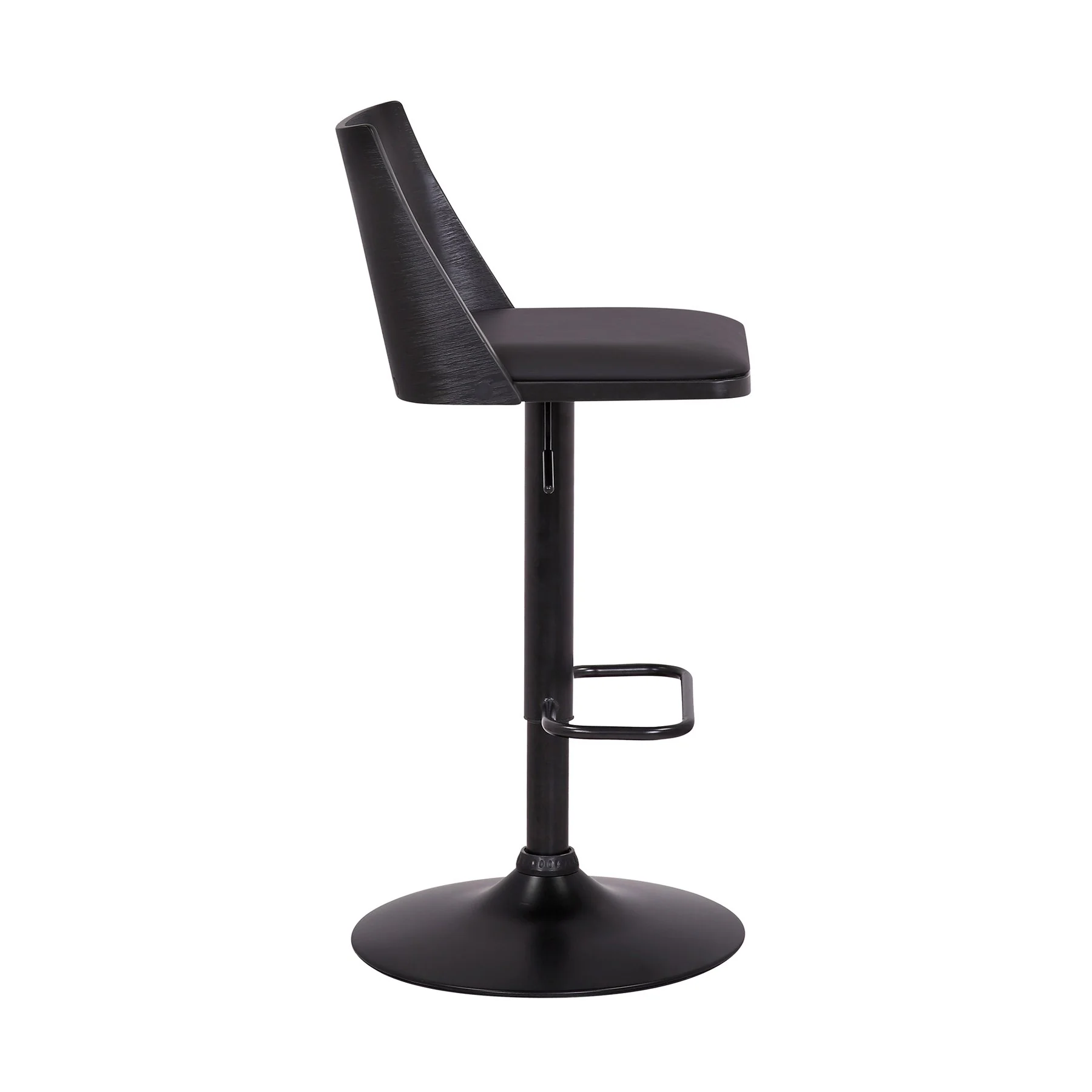 Milan Adjustable Swivel Black Faux Leather and Black Wood Bar Stool with Black Base - Image 3