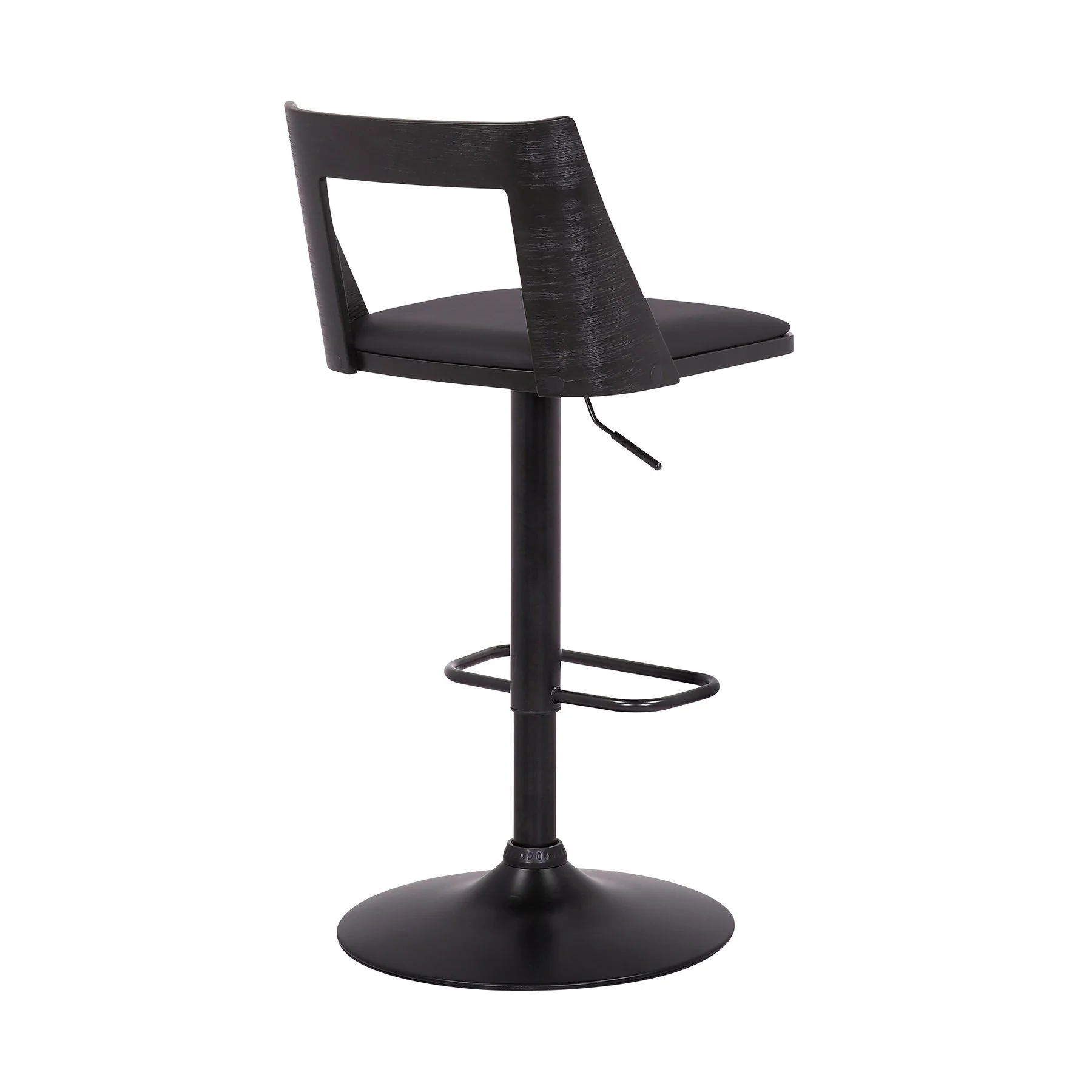 Milan Adjustable Swivel Black Faux Leather and Black Wood Bar Stool with Black Base - Image 4