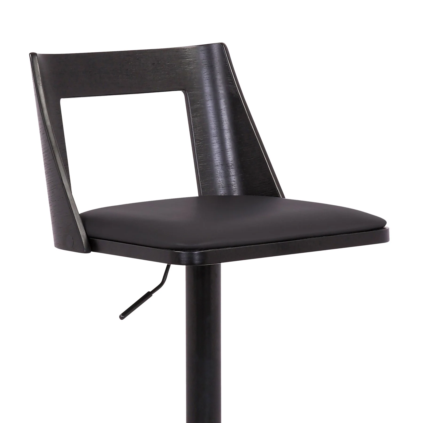 Milan Adjustable Swivel Black Faux Leather and Black Wood Bar Stool with Black Base - Image 6