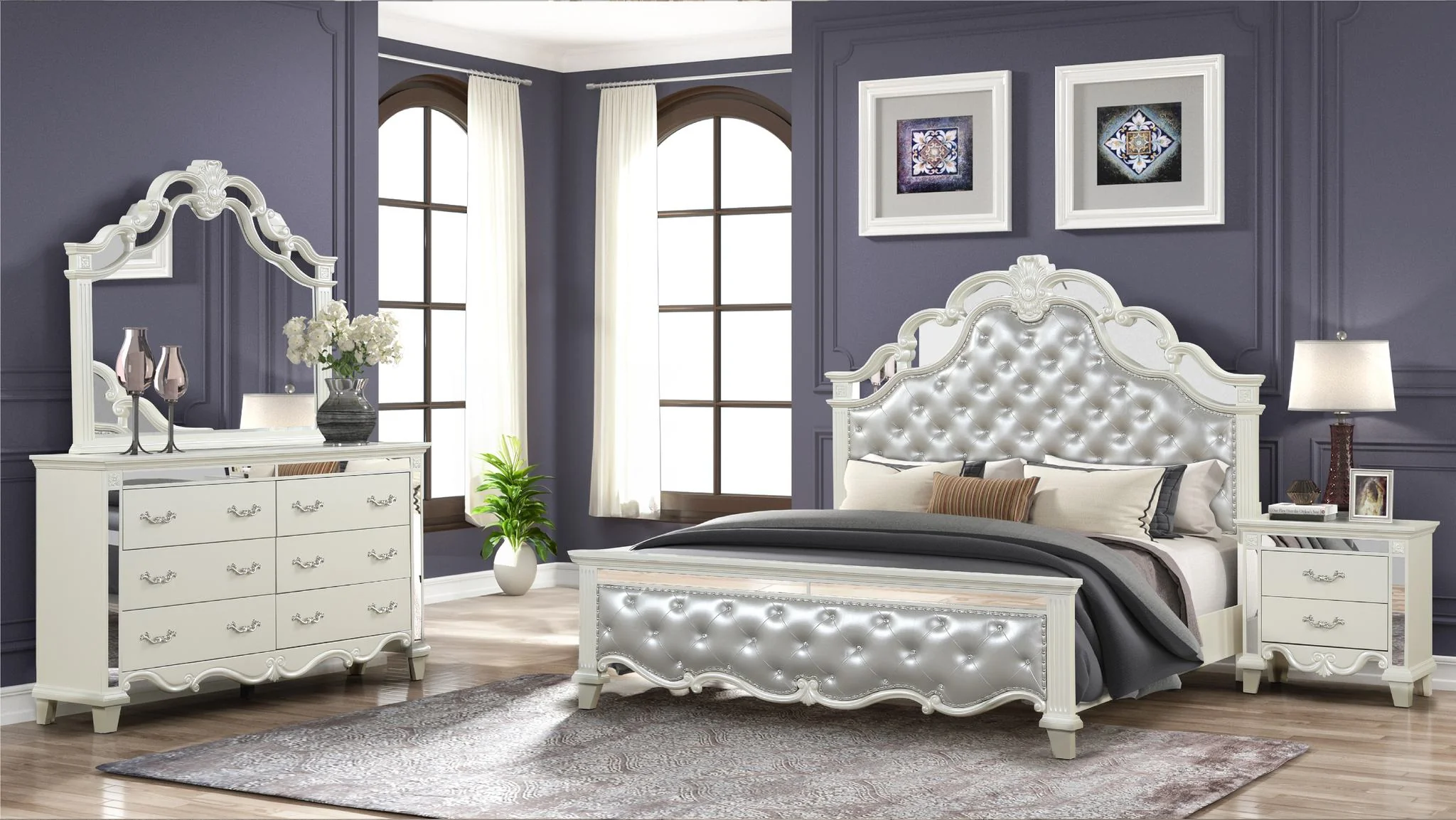 Milan Queen 4 Pc Bedroom Set White