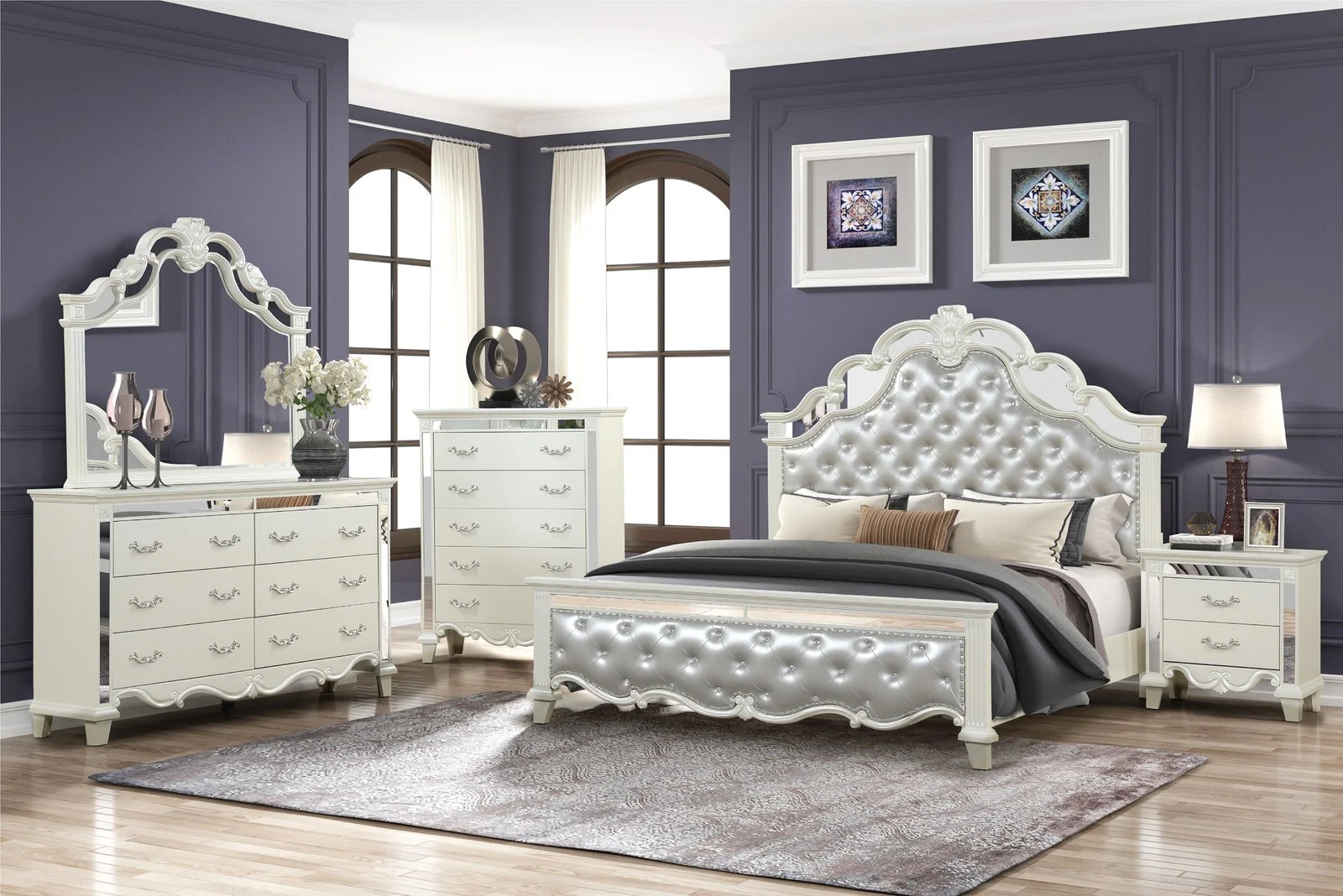 Milan Queen 5 Pc Bedroom Set White
