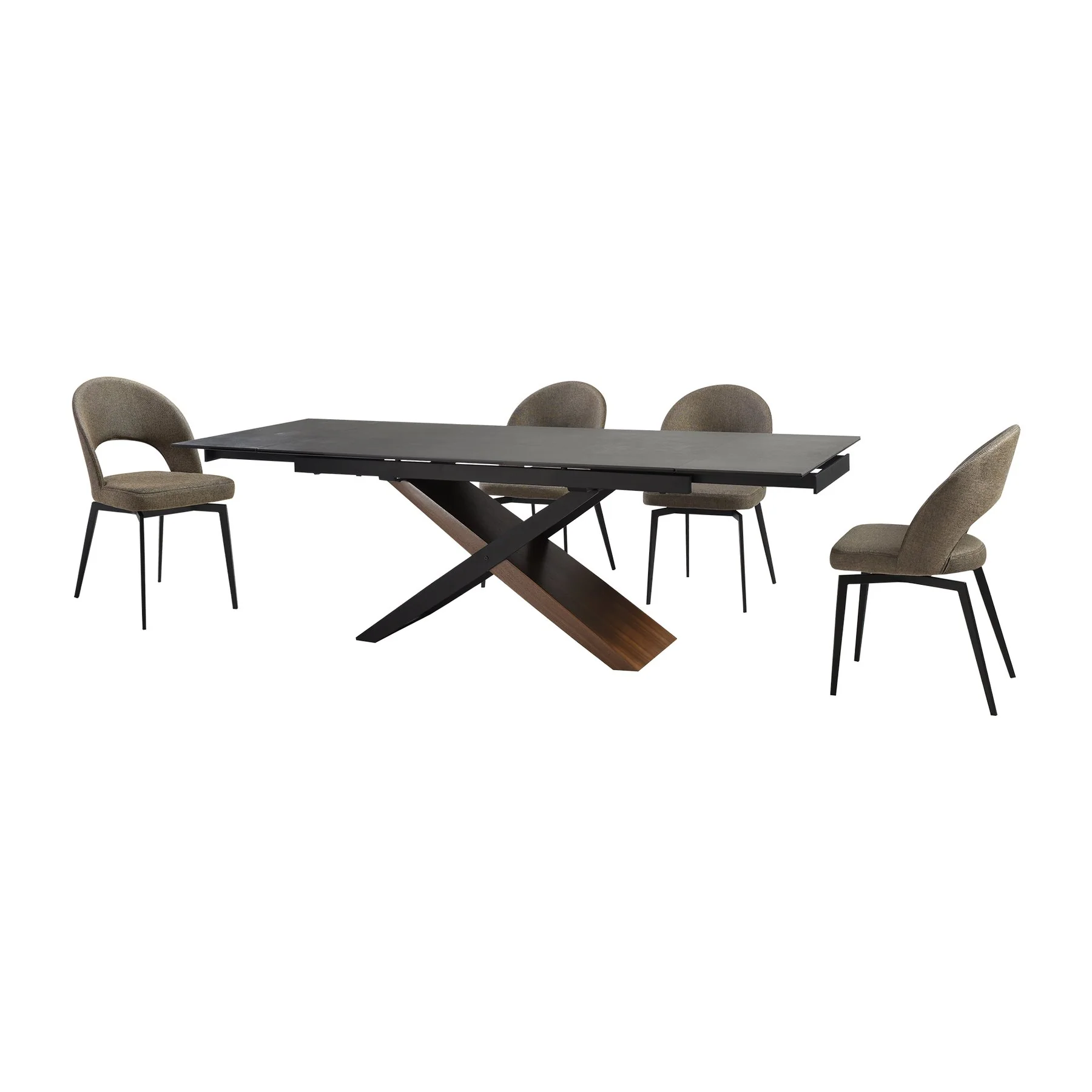 Milena Lucia 5 Piece Extendable Dining Set with Brown Fabric Chairs