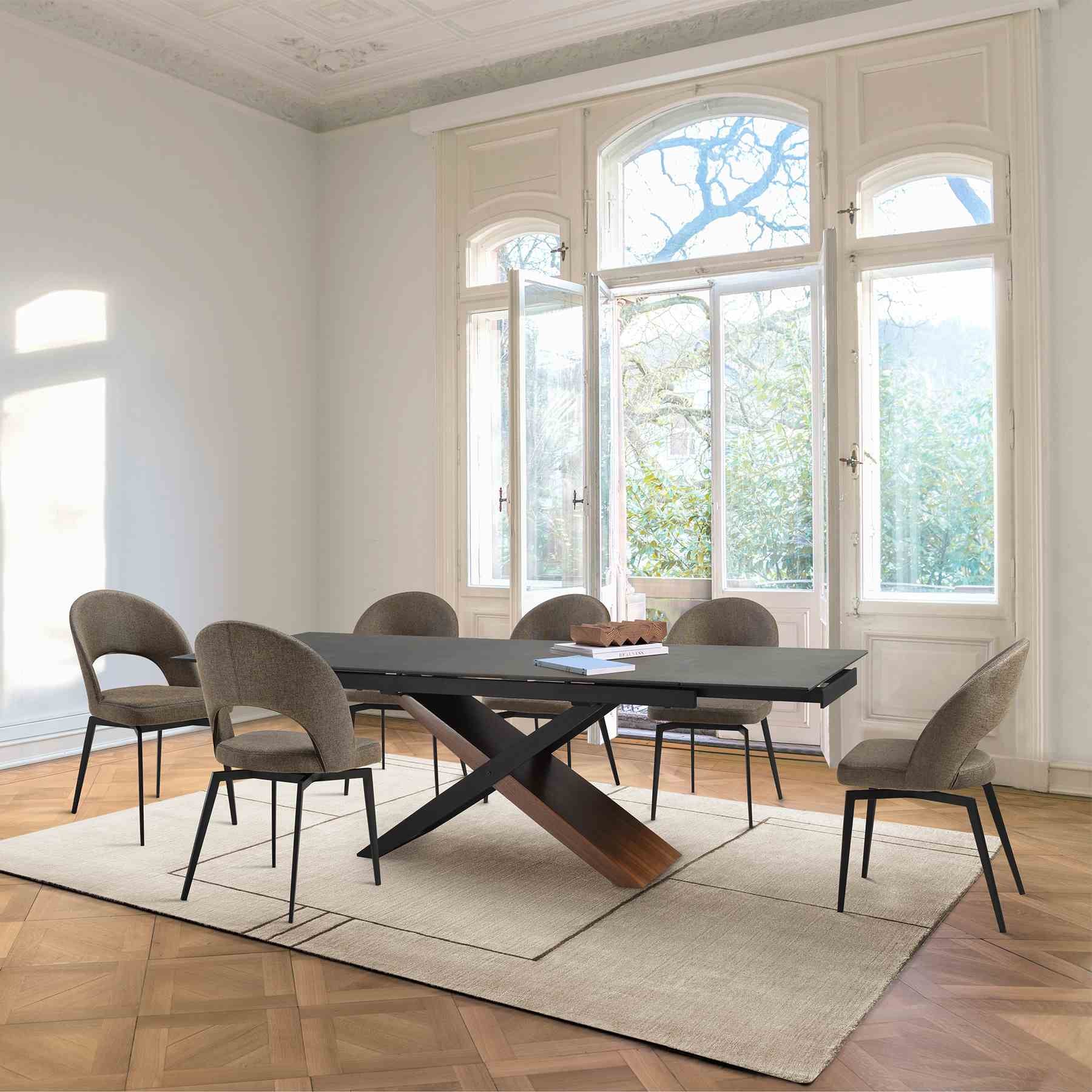 Milena Lucia 7 Piece Extendable Dining Set with Brown Fabric Chairs - Image 11
