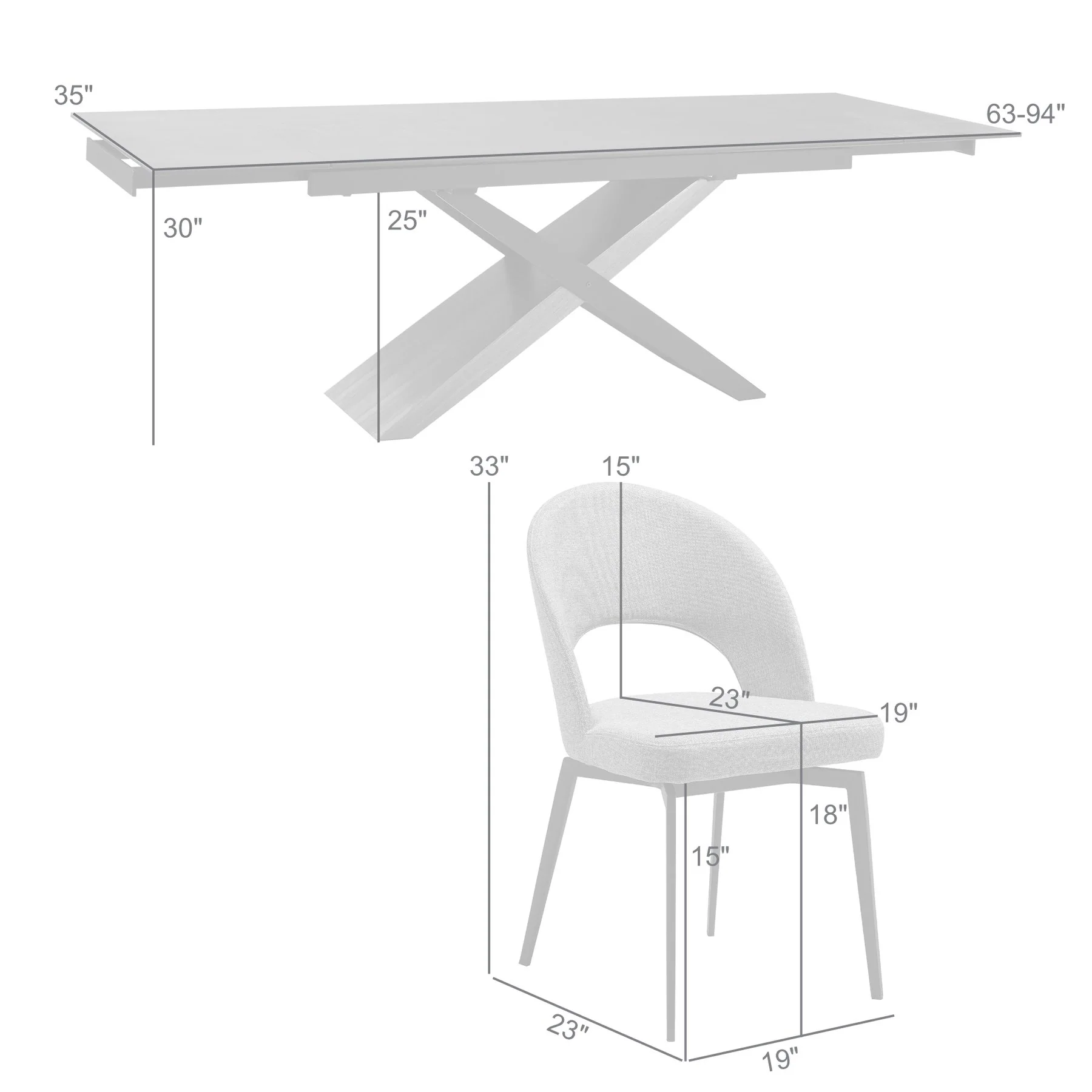 Milena Lucia 7 Piece Extendable Dining Set with Gray Fabric Chairs - Image 10