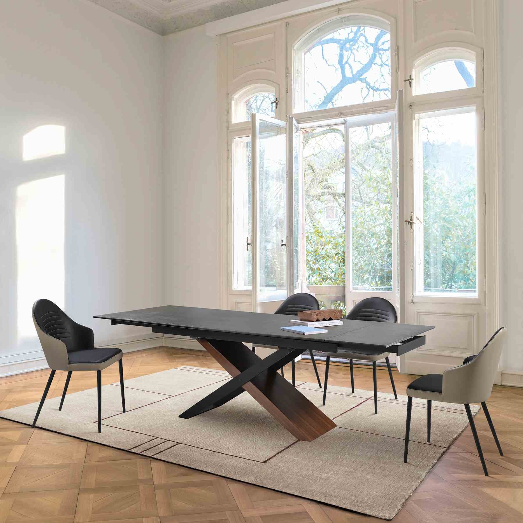 Milena Rocco 5 Piece Extendable Dining Set with Taupe Gray and Black Faux Leather Chairs - Image 11