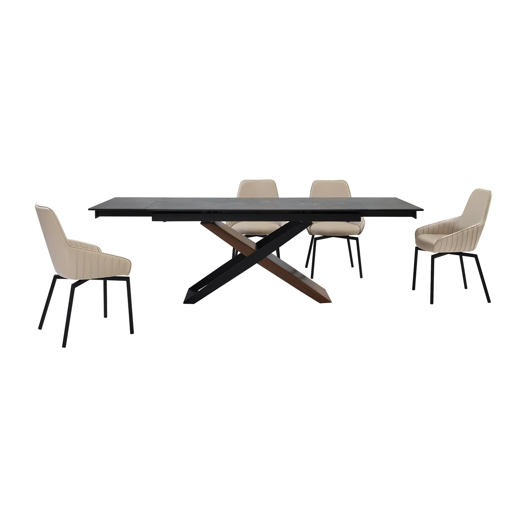 Milena Shilo 5 Piece Extendable Dining Set with Champagne Faux Leather Chairs