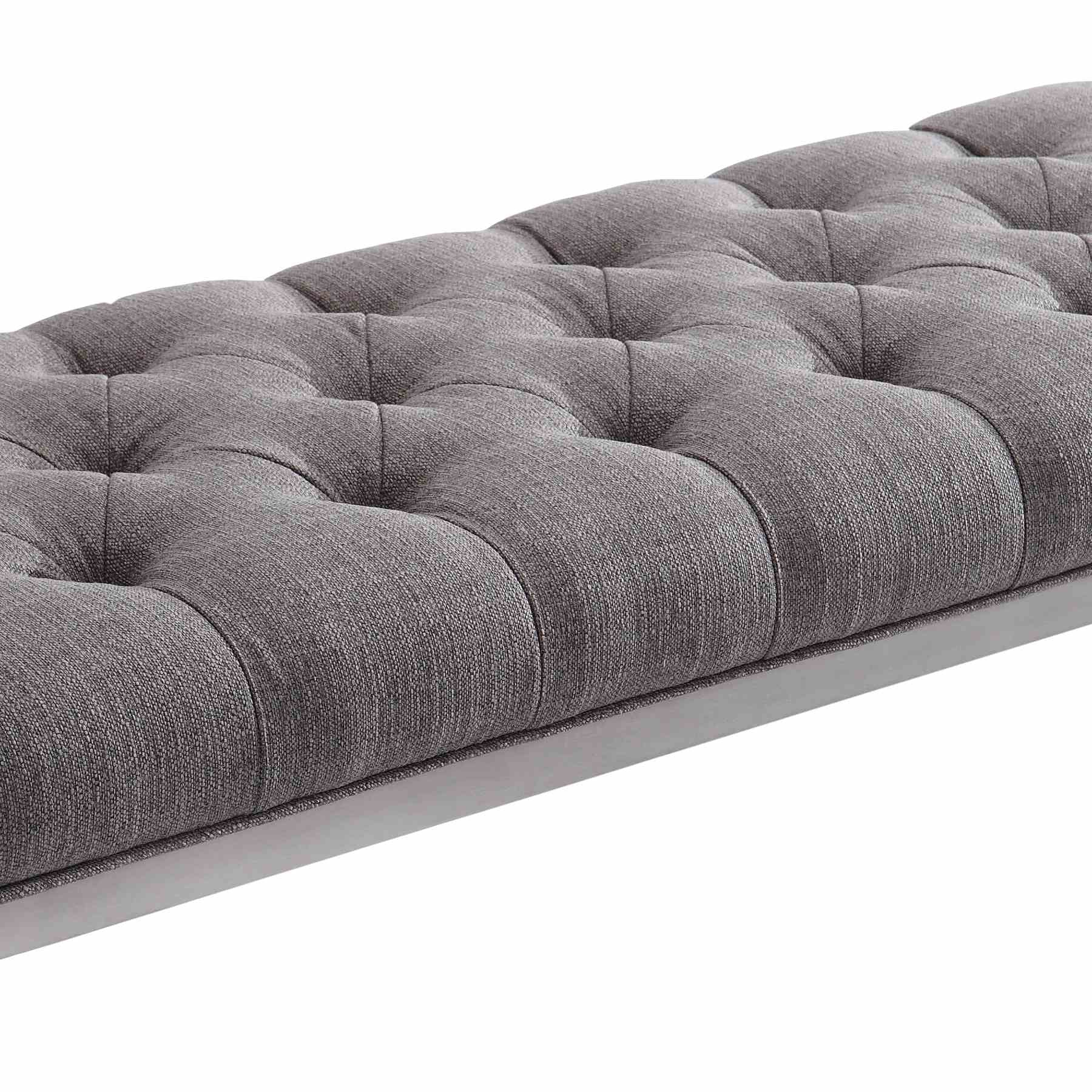 Milo Bench in Brushed Stainless Steel finish with Gray Fabric - Image 3