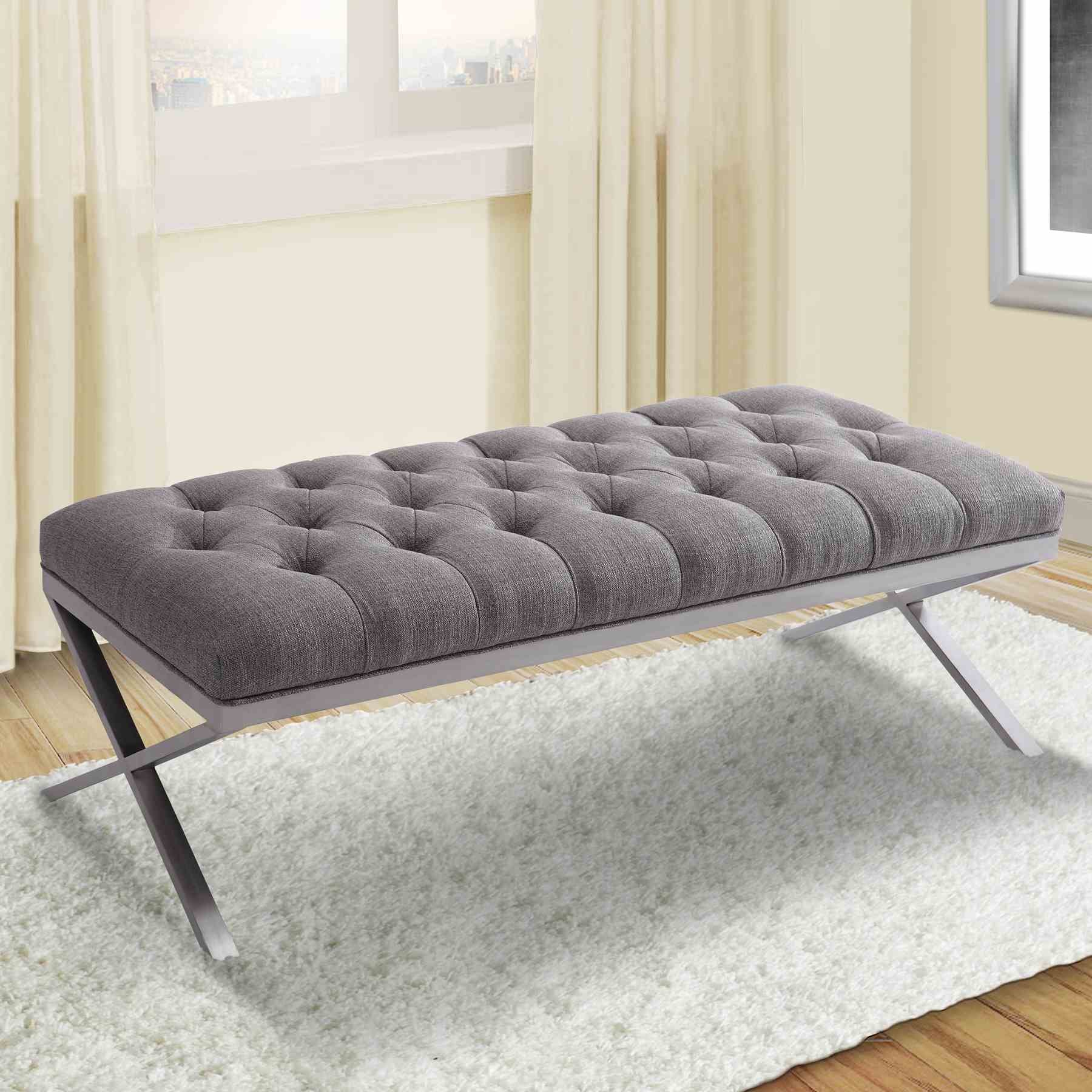 Milo Bench in Brushed Stainless Steel finish with Gray Fabric - Image 5