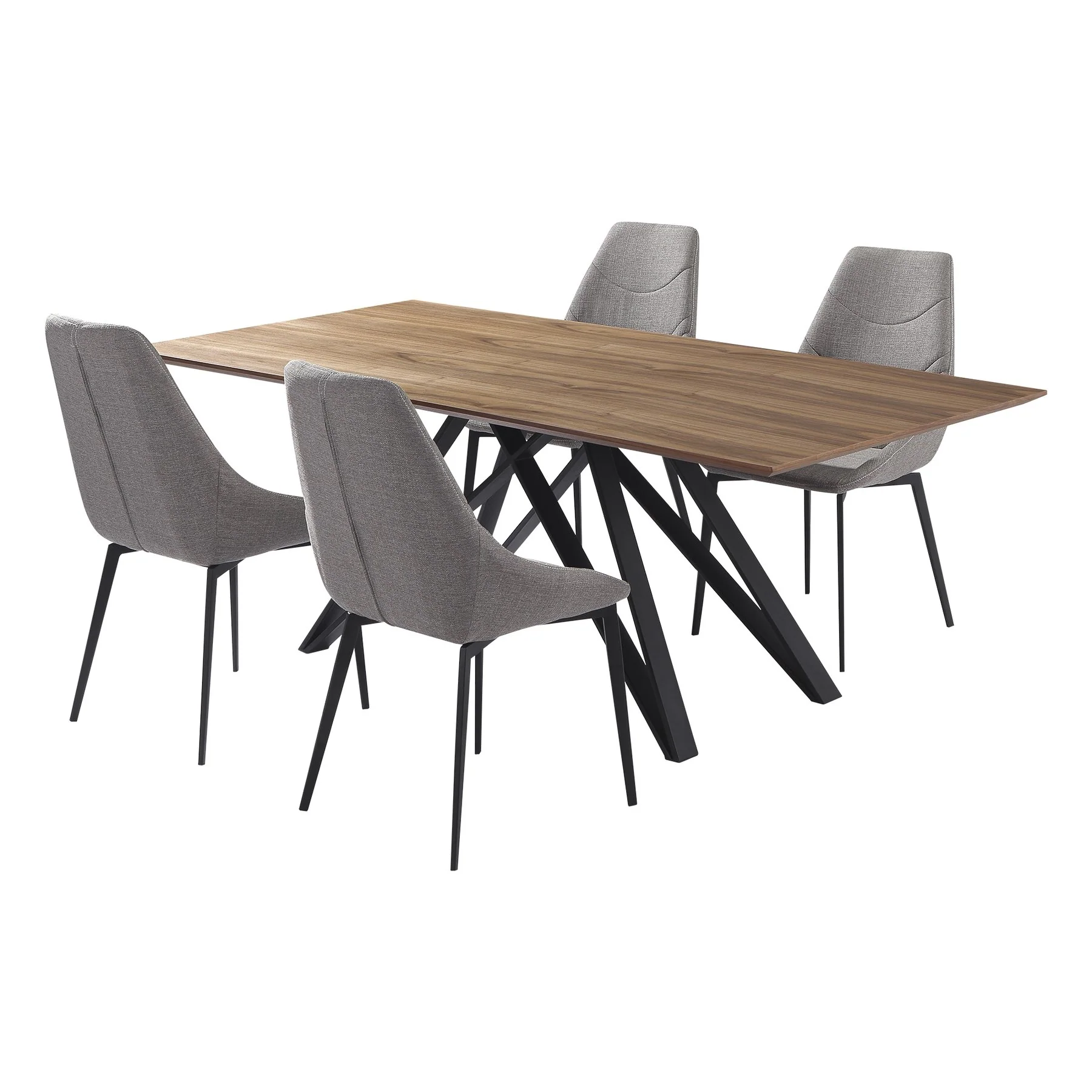 Modena Mid-Century Walnut Wood 5 Piece Dining Set - Image 2