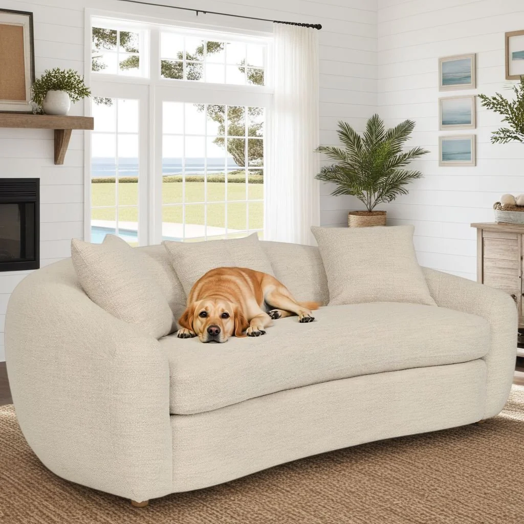 Molly 96.5" Upholstered Curved Sofa in Pearl - Image 9