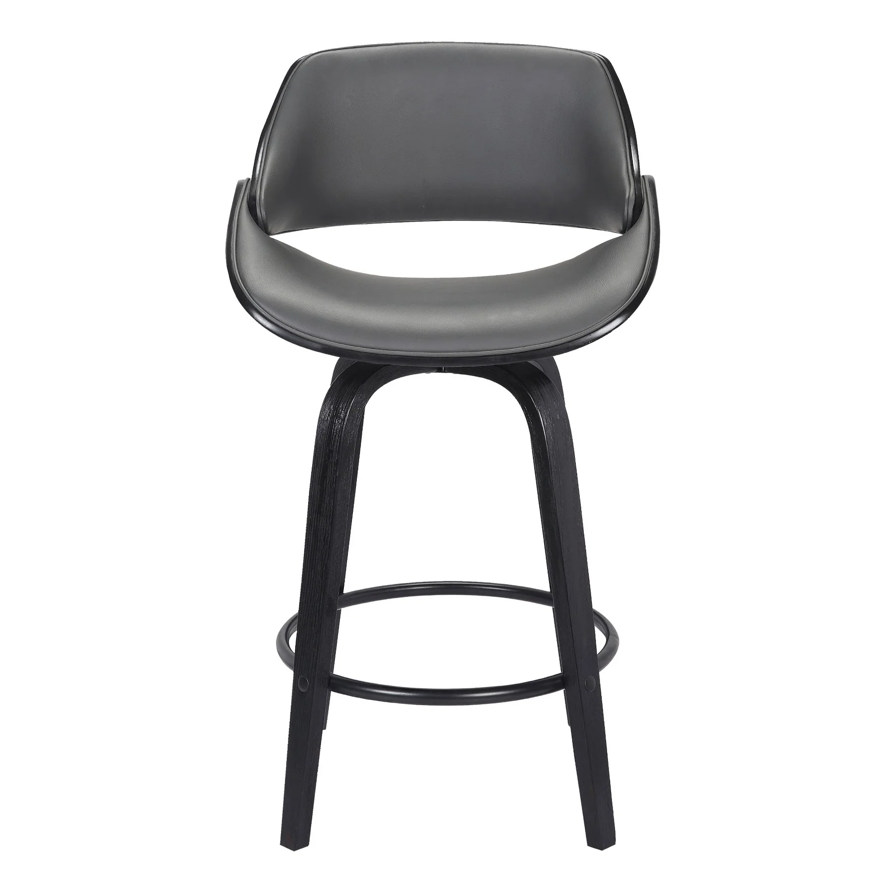 Mona 26" Counter Height Swivel Gray Faux Leather and Black Wood Bar Stool - Image 2