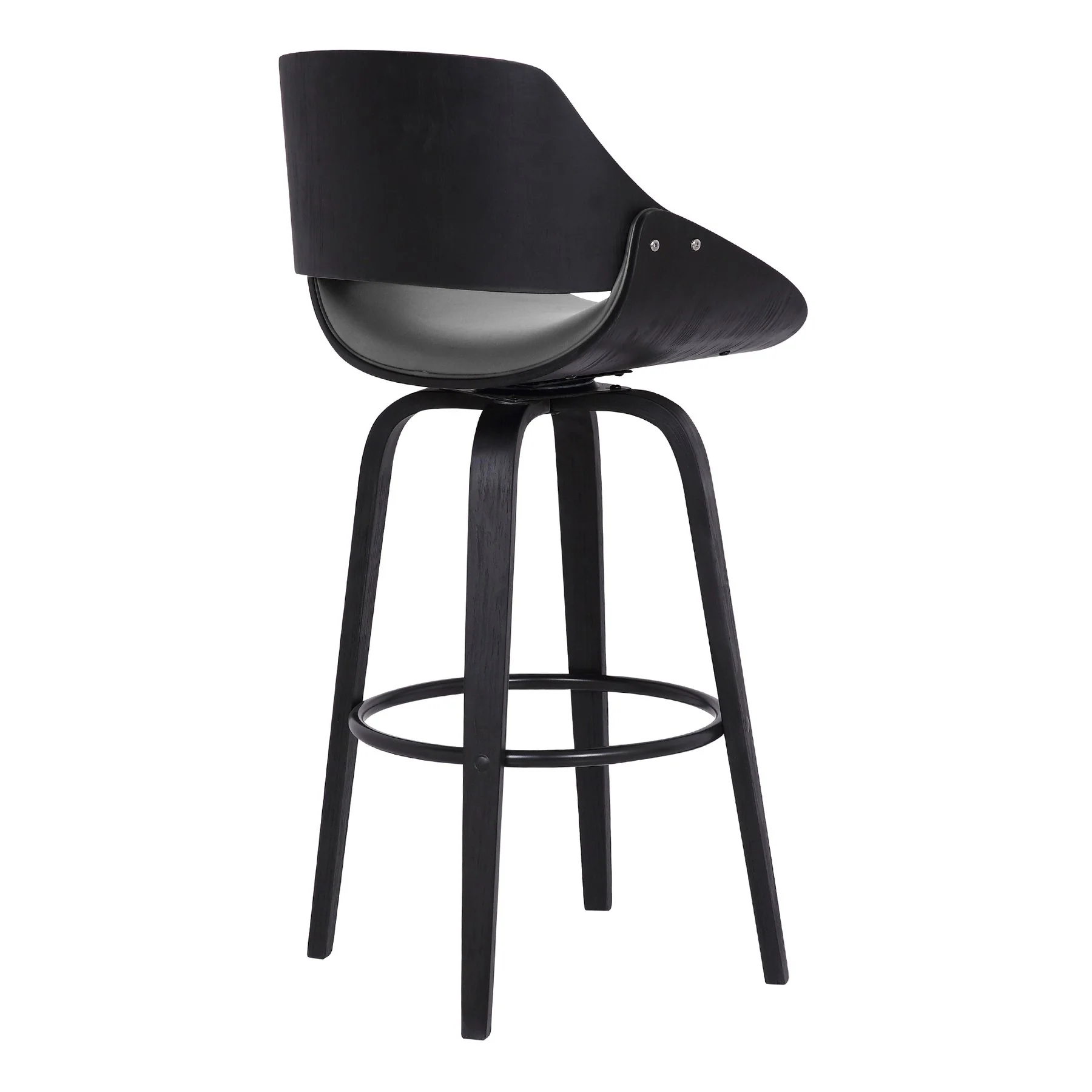 Mona 30" Bar Height Swivel Gray Faux Leather and Black Wood Bar Stool - Image 4