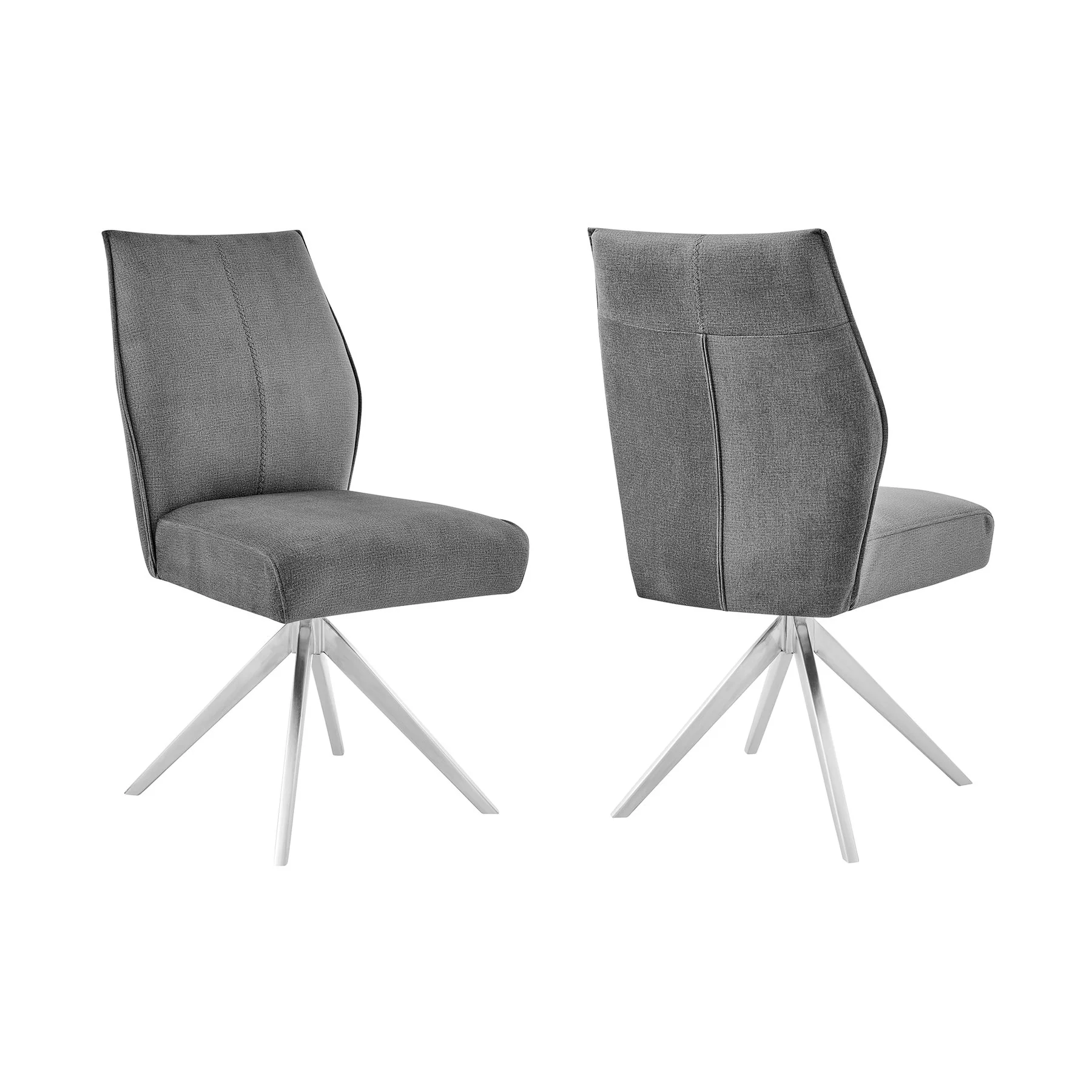 Monarch Swivel Dining Room Accent Chair in Gray Fabric and Brushed Stainless Steel Finish - Set of 2