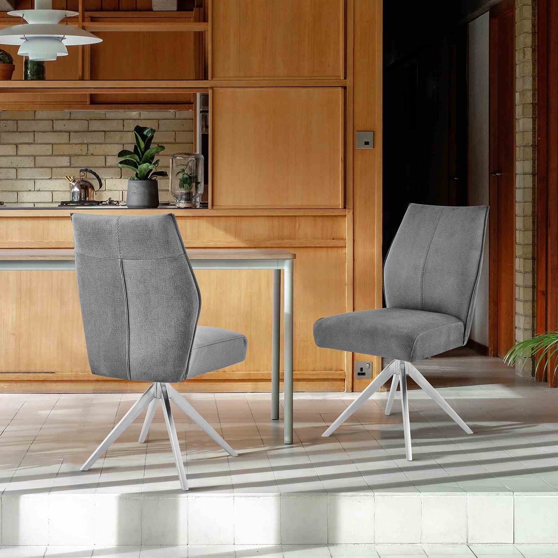 Monarch Swivel Dining Room Accent Chair in Gray Fabric and Brushed Stainless Steel Finish - Set of 2 - Image 9