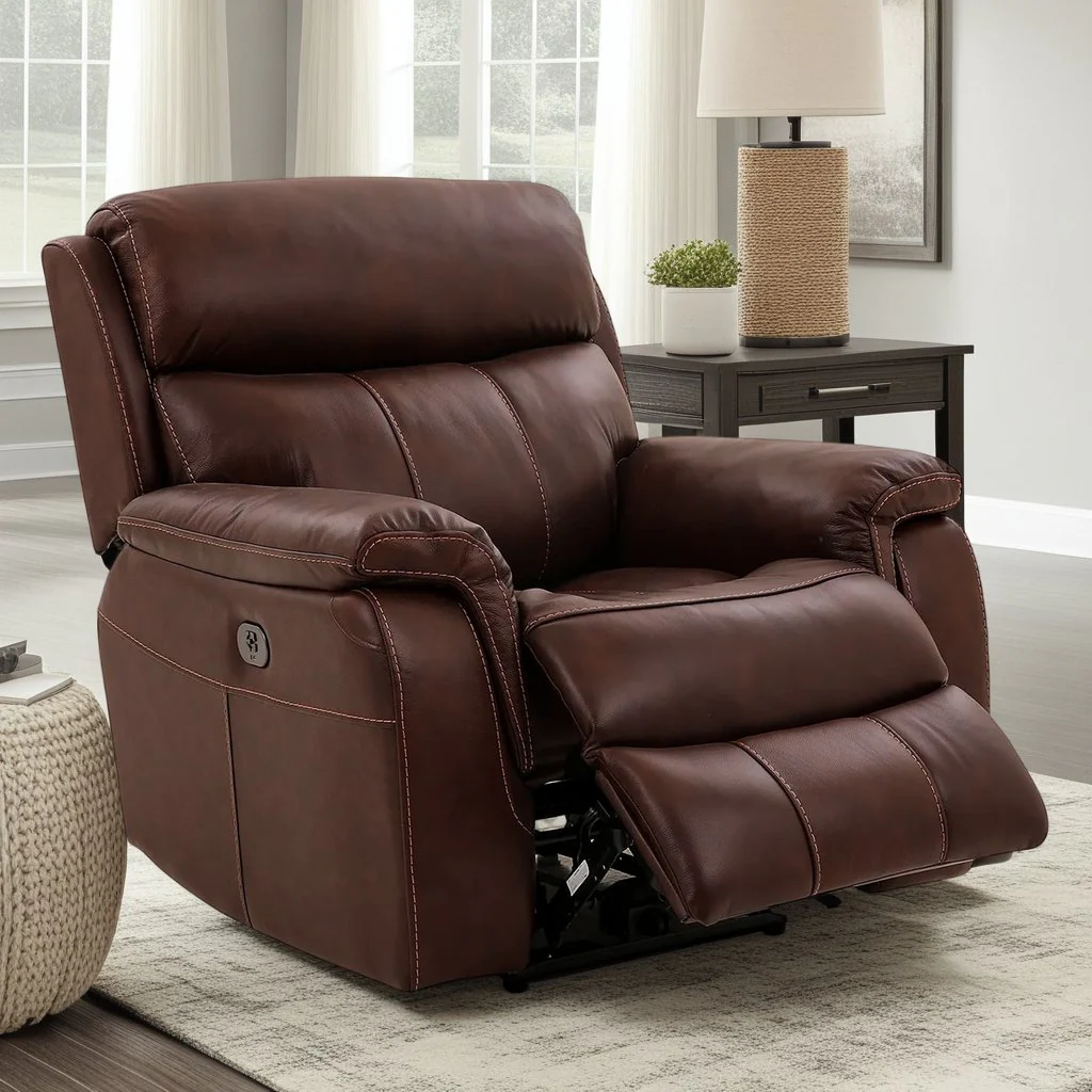 Montague Dual Power Headrest and Lumbar Support Recliner Chair in Genuine Brown Leather - Image 11