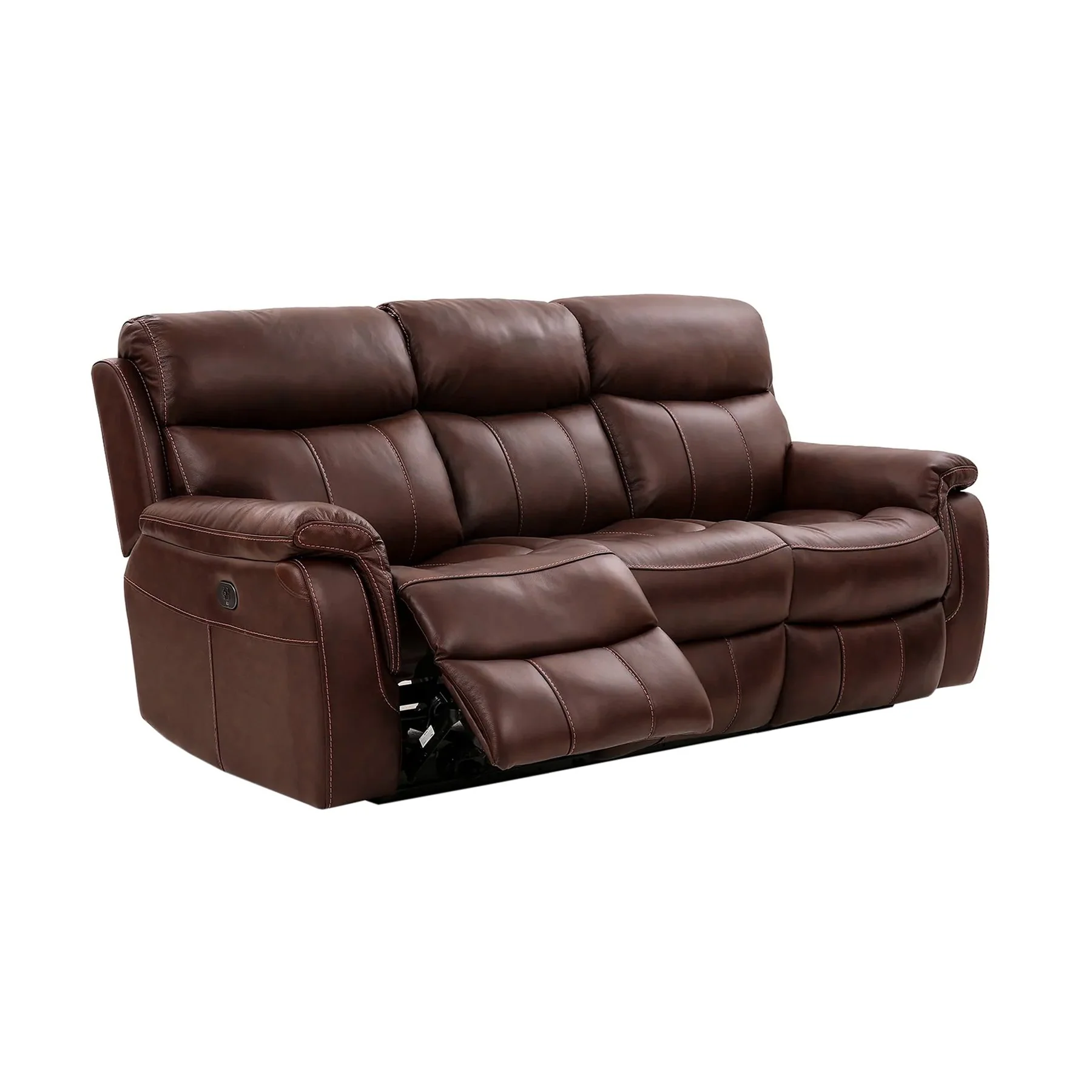 Montague Dual Power Headrest and Lumbar Support Reclining Sofa in Genuine Brown Leather - Image 3