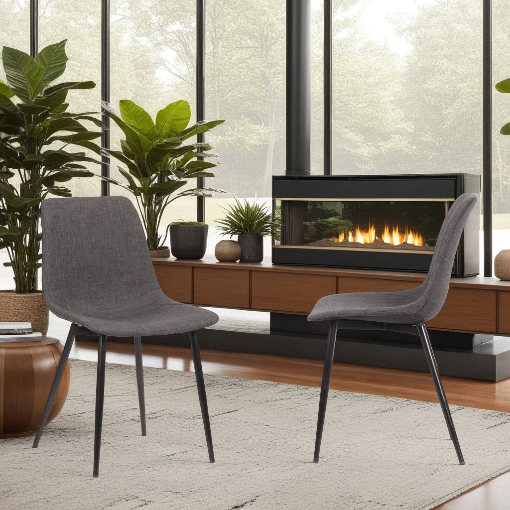 Monte Contemporary Dining Chair in Charcoal Fabric with Black Metal Legs - Image 7