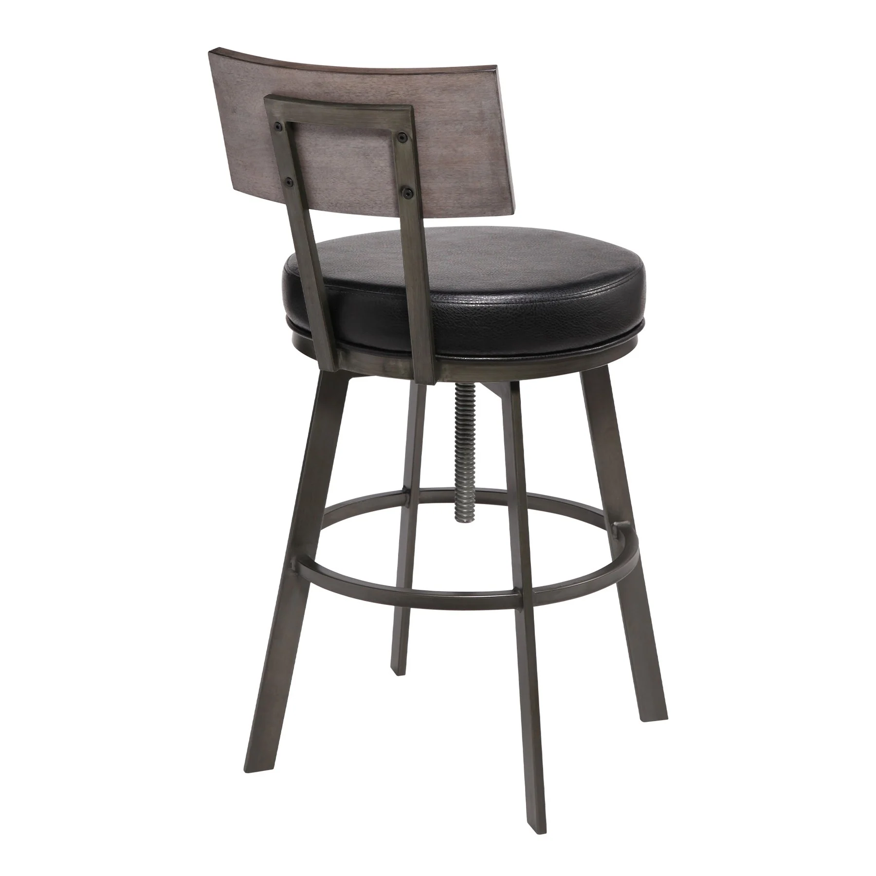 Montreal Mid-Century Adjustable Barstool in Mineral Finish with Black Faux Leather and Gray Walnut Wood Finish Back - Image 2