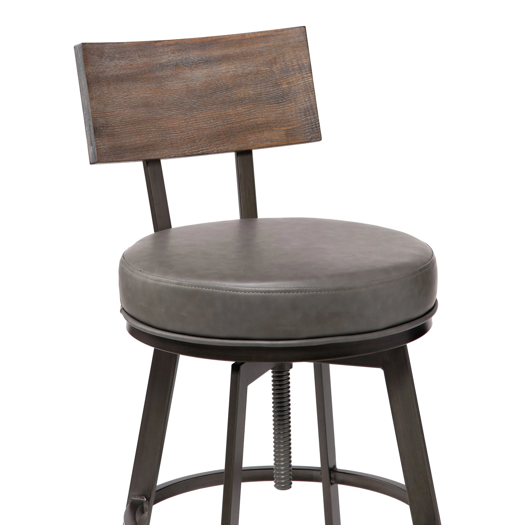 Montreal Mid-Century Adjustable Barstool in Mineral Finish with Gray Faux Leather and Walnut Wood Finish Back - Image 3