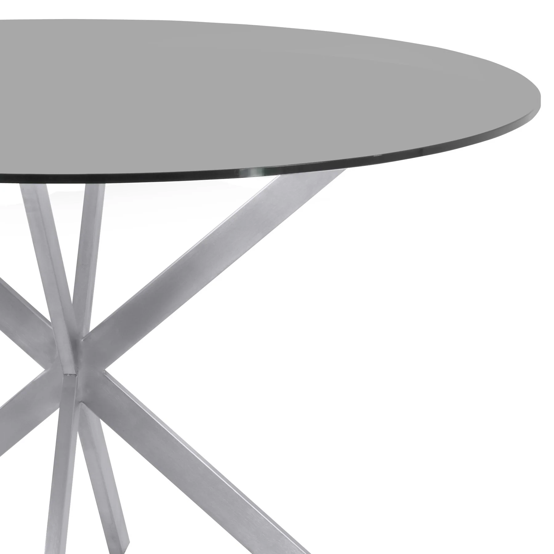 Mystere Round Dining Table in Brushed Stainless Steel with Gray Tempered Glass Top - Image 2