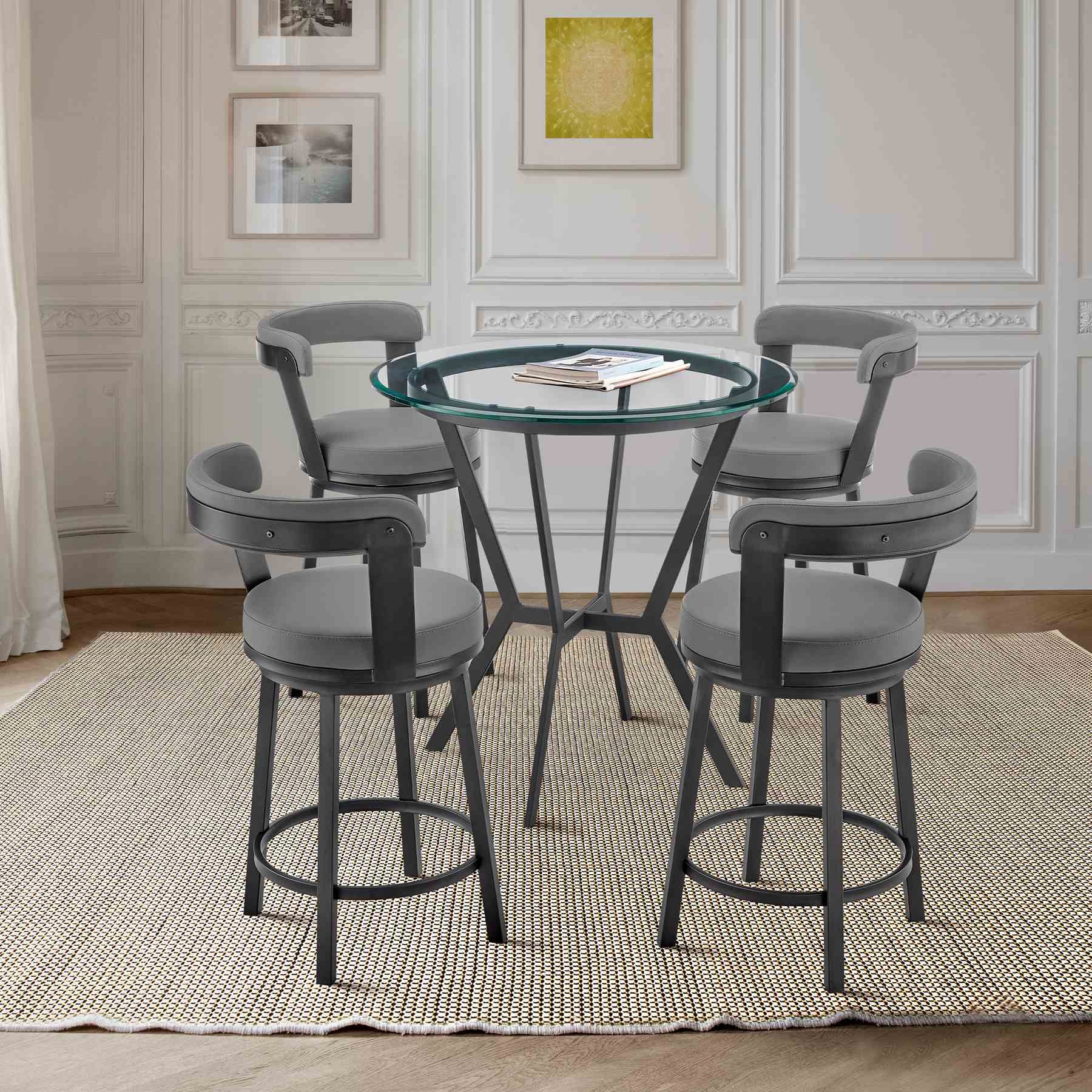 Naomi and Bryant 5-Piece Counter Height Dining Set in Black Metal and Gray Faux Leather - Image 9