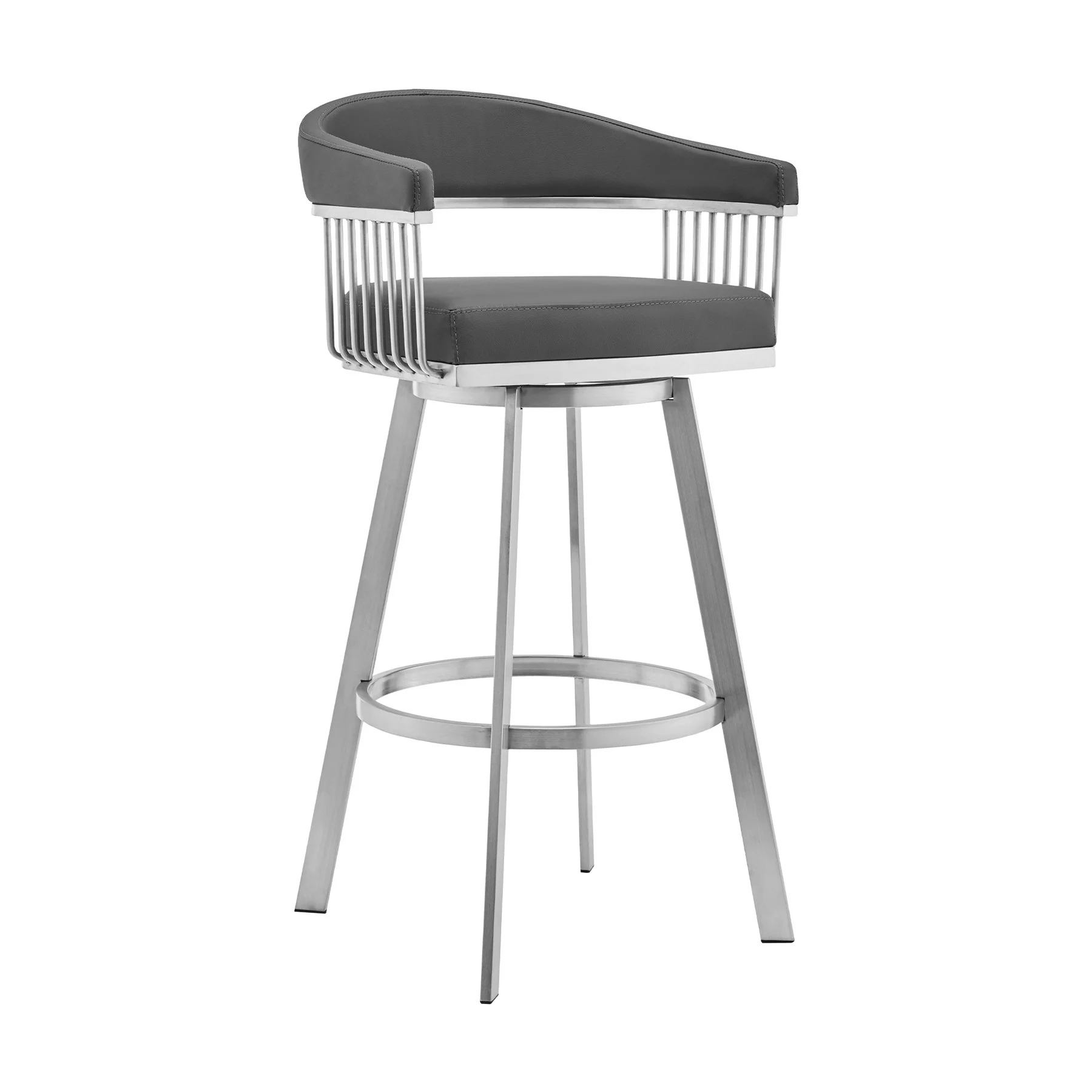 Naomi and Chelsea 3-Piece Counter Height Dining Set in Brushed Stainless Steel and Gray Faux Leather - Image 2