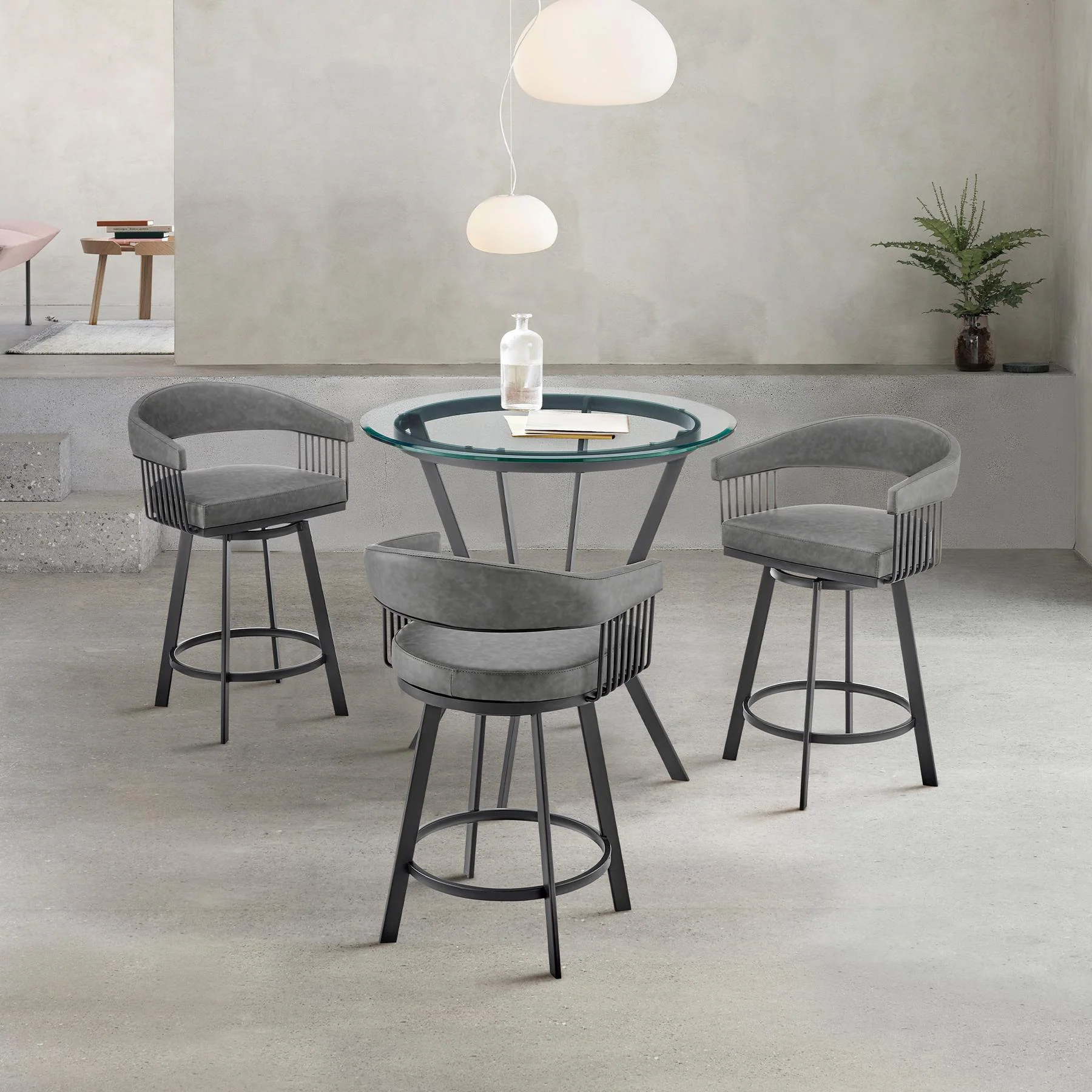 Naomi and Chelsea 4-Piece Counter Height Dining Set in Black Metal and Gray Faux Leather - Image 9