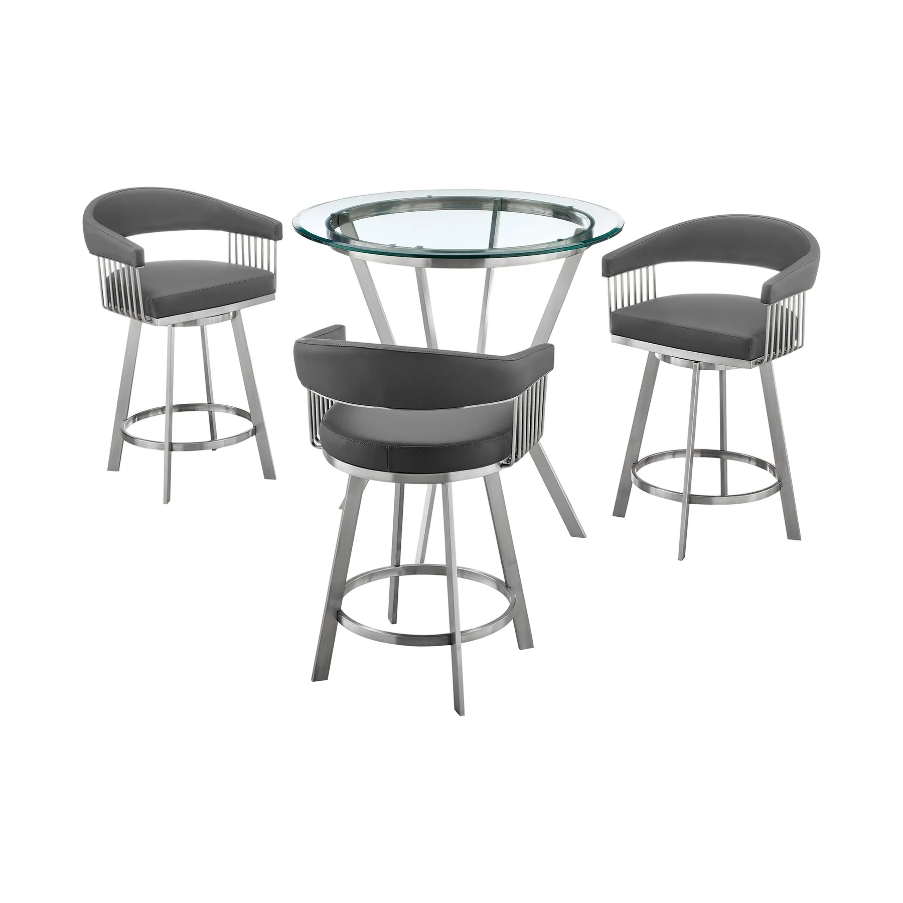 Naomi and Chelsea 4-Piece Counter Height Dining Set in Brushed Stainless Steel and Gray Faux Leather