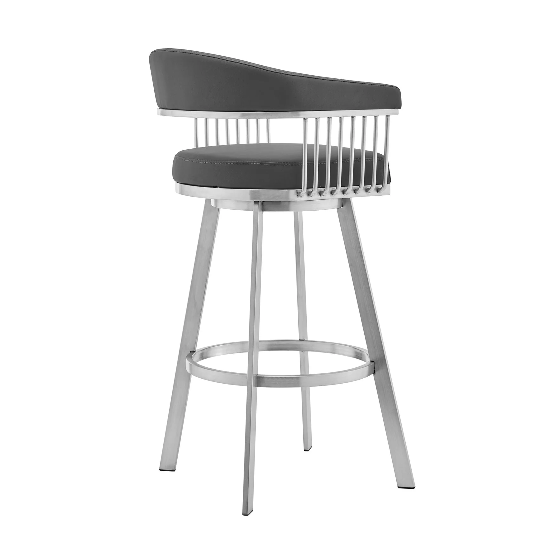 Naomi and Chelsea 5-Piece Counter Height Dining Set in Brushed Stainless Steel and Gray Faux Leather - Image 3