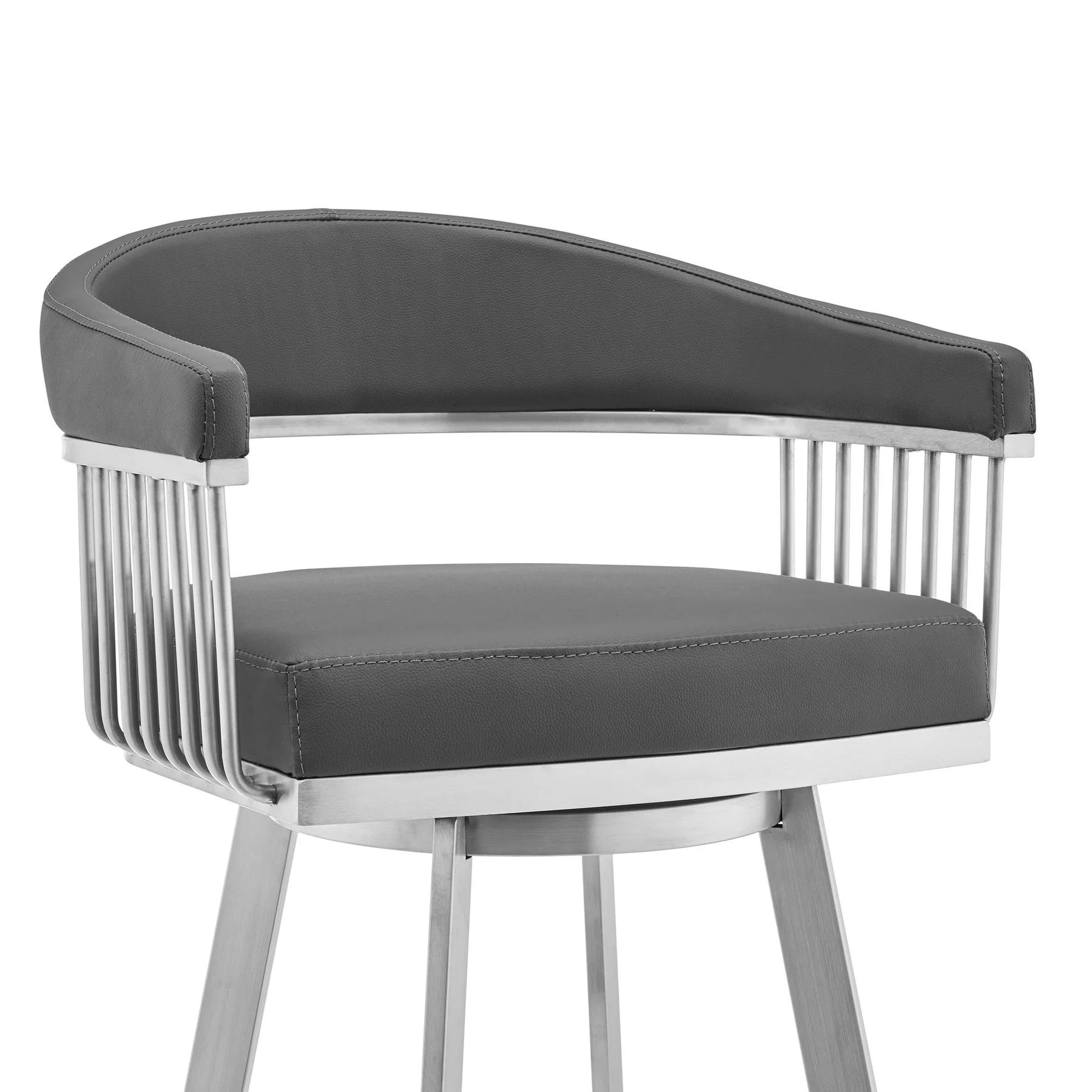 Naomi and Chelsea 5-Piece Counter Height Dining Set in Brushed Stainless Steel and Gray Faux Leather - Image 6