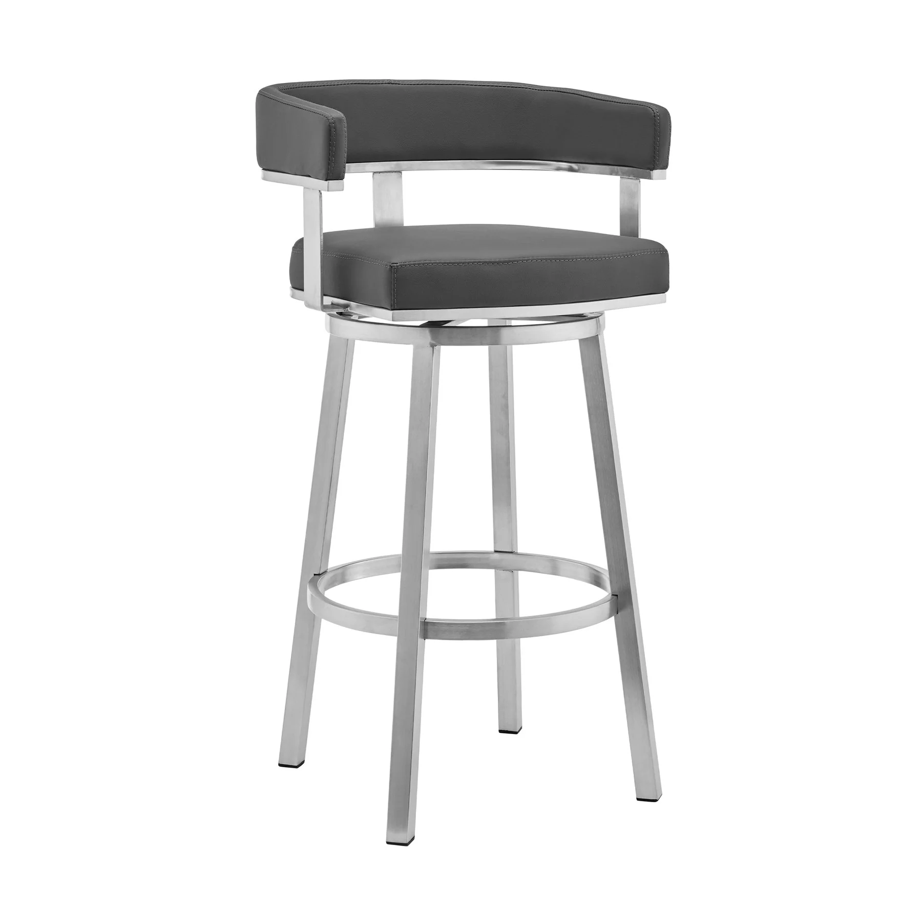 Naomi and Lorin 3-Piece Counter Height Dining Set in Brushed Stainless Steel and Gray Faux Leather - Image 2