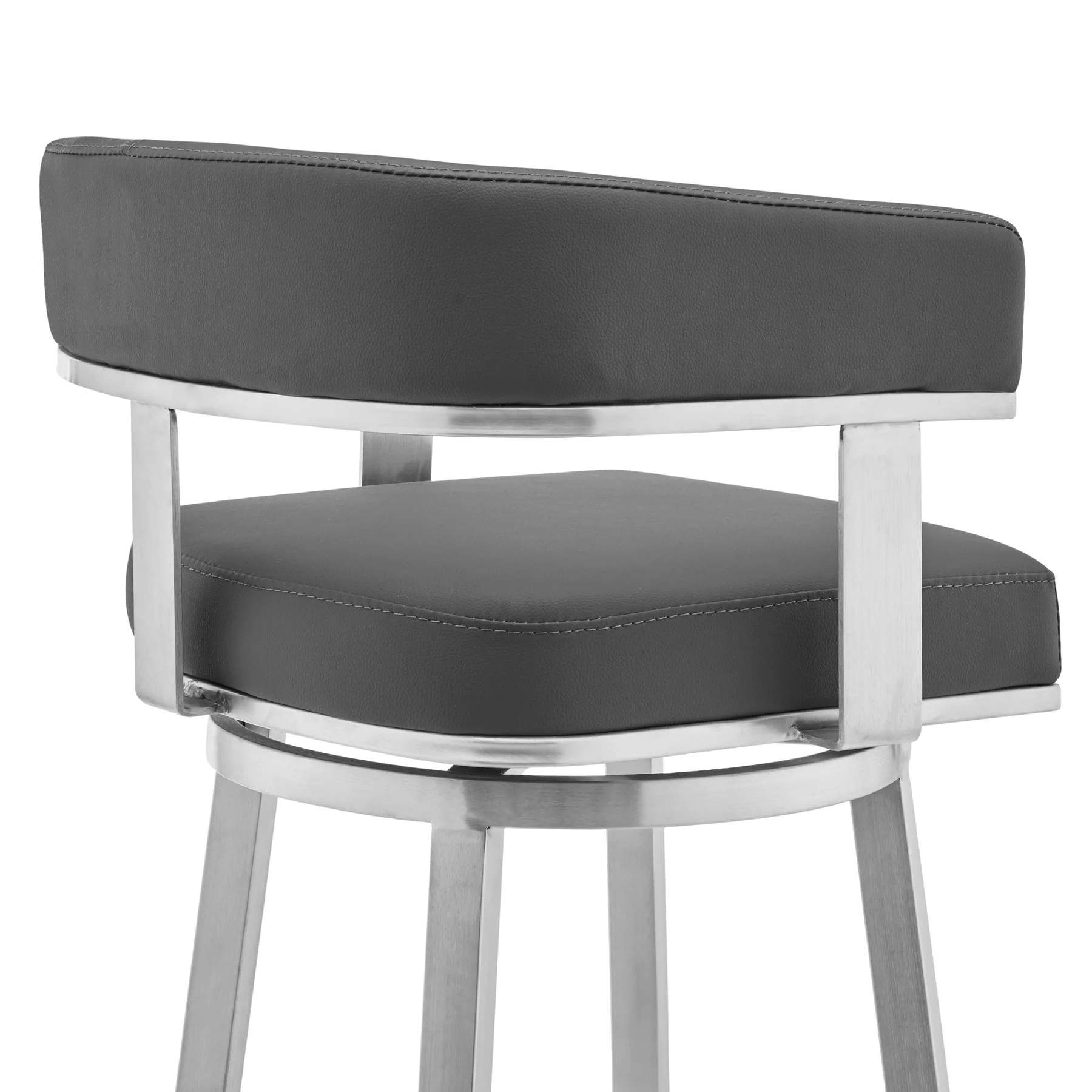 Naomi and Lorin 4-Piece Counter Height Dining Set in Brushed Stainless Steel and Gray Faux Leather - Image 6
