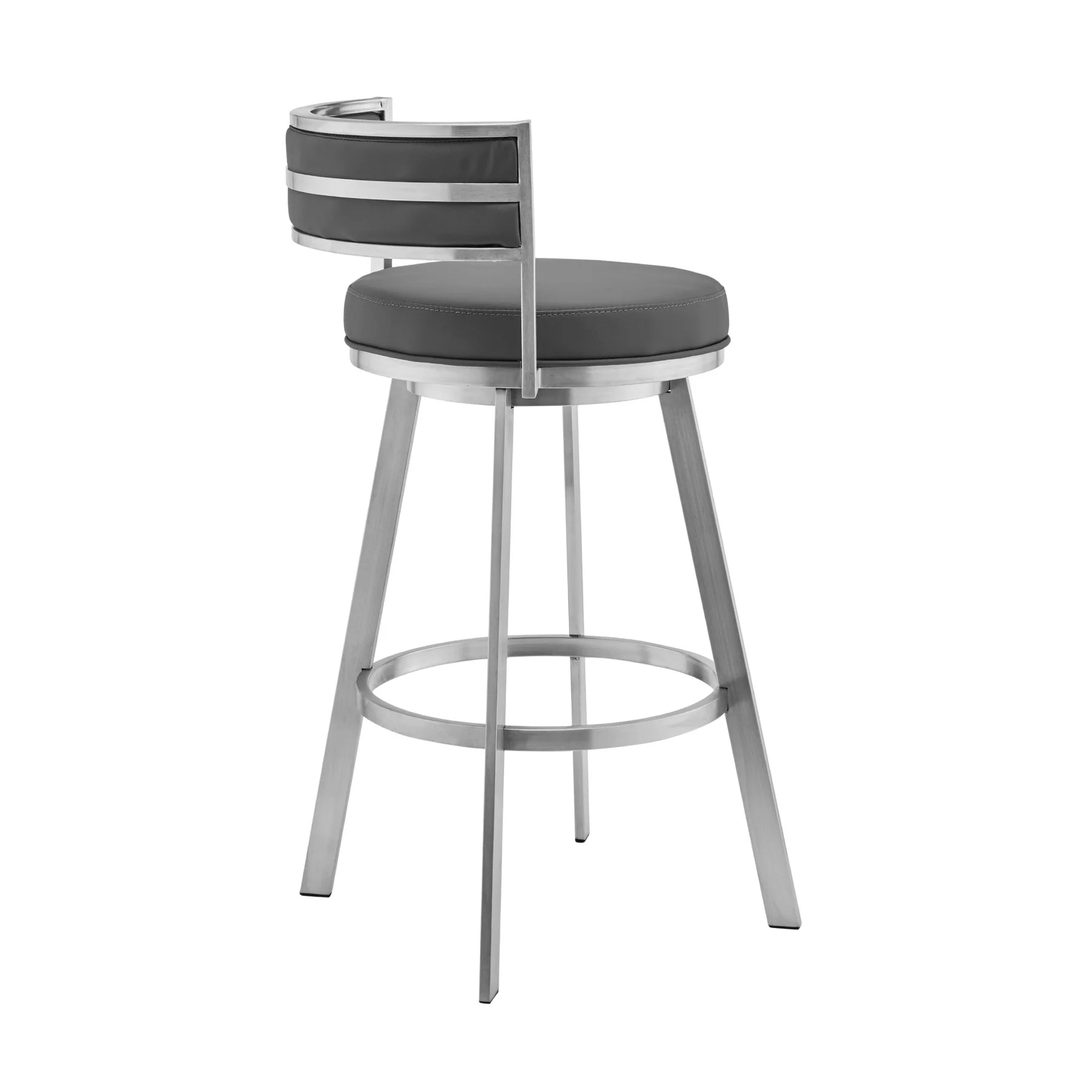 Naomi and Roman 3-Piece Counter Height Dining Set in Brushed Stainless Steel and Gray Faux Leather - Image 3