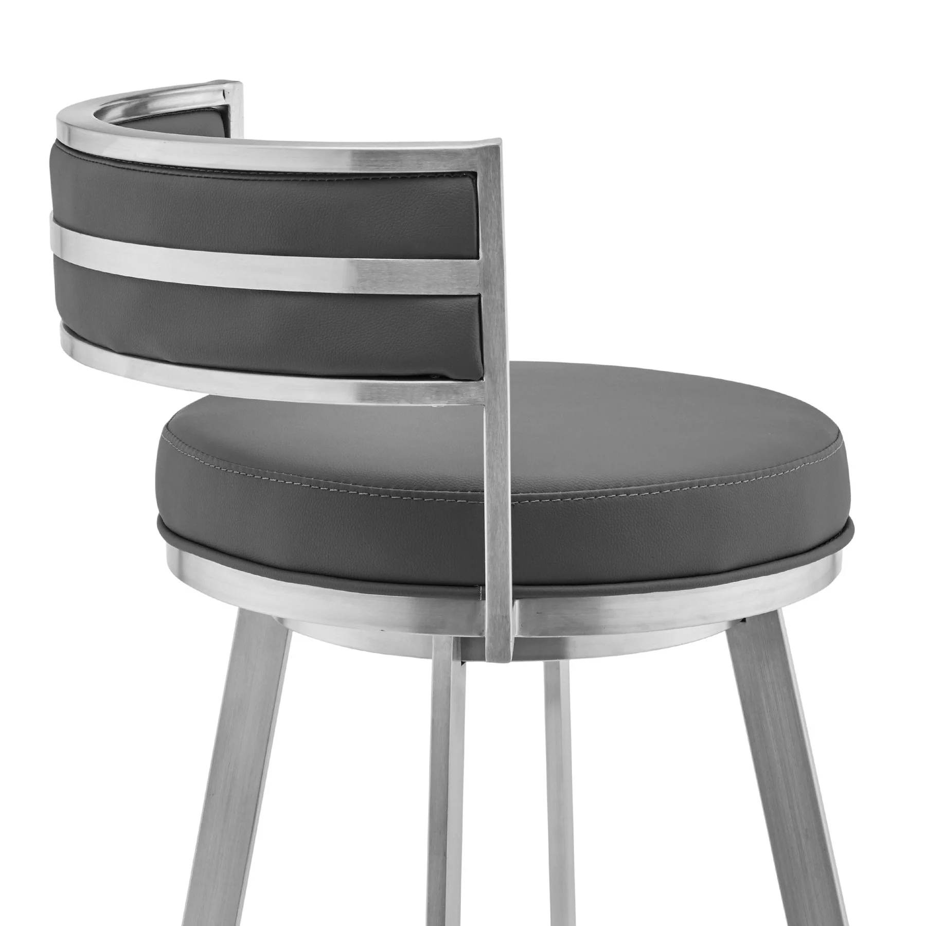 Naomi and Roman 4-Piece Counter Height Dining Set in Brushed Stainless Steel and Gray Faux Leather - Image 6