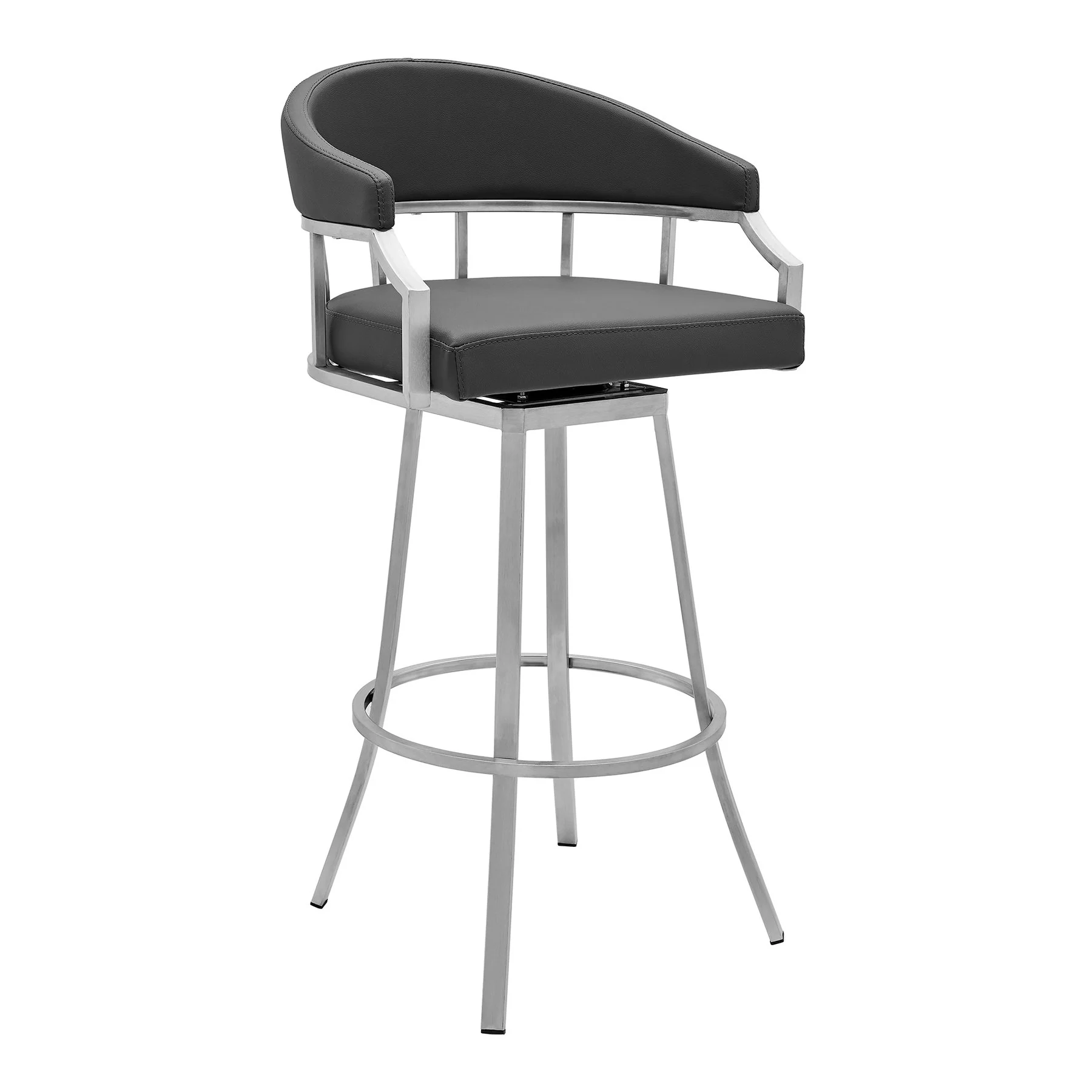 Naomi and Valerie 5-Piece Counter Height Dining Set in Brushed Stainless Steel and Gray Faux Leather - Image 2