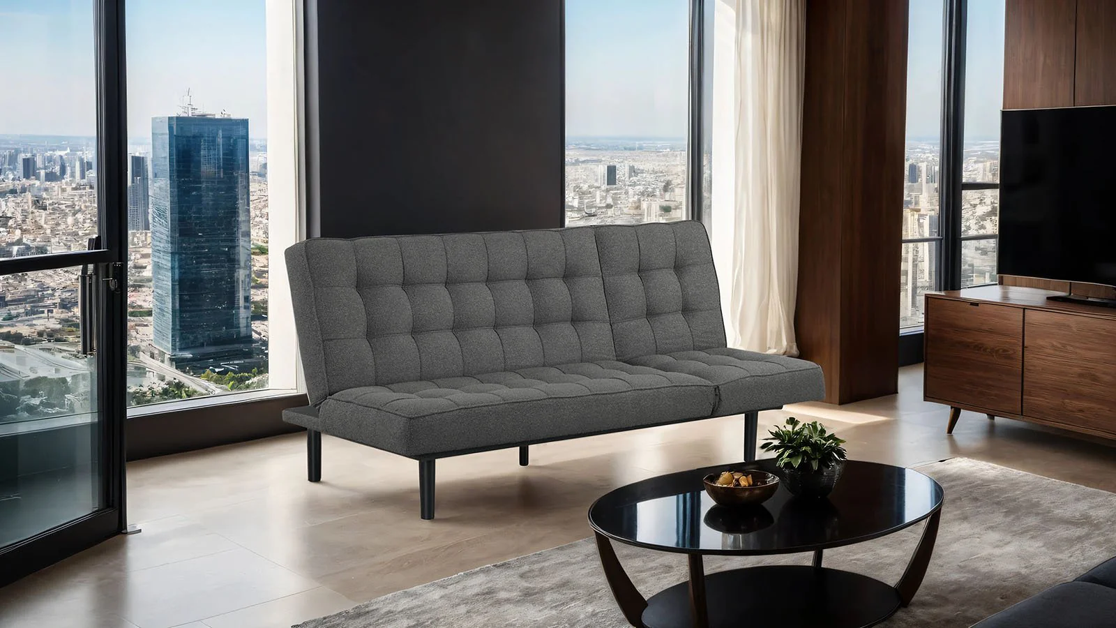 Napervill Futon Sofa, Dark Gray