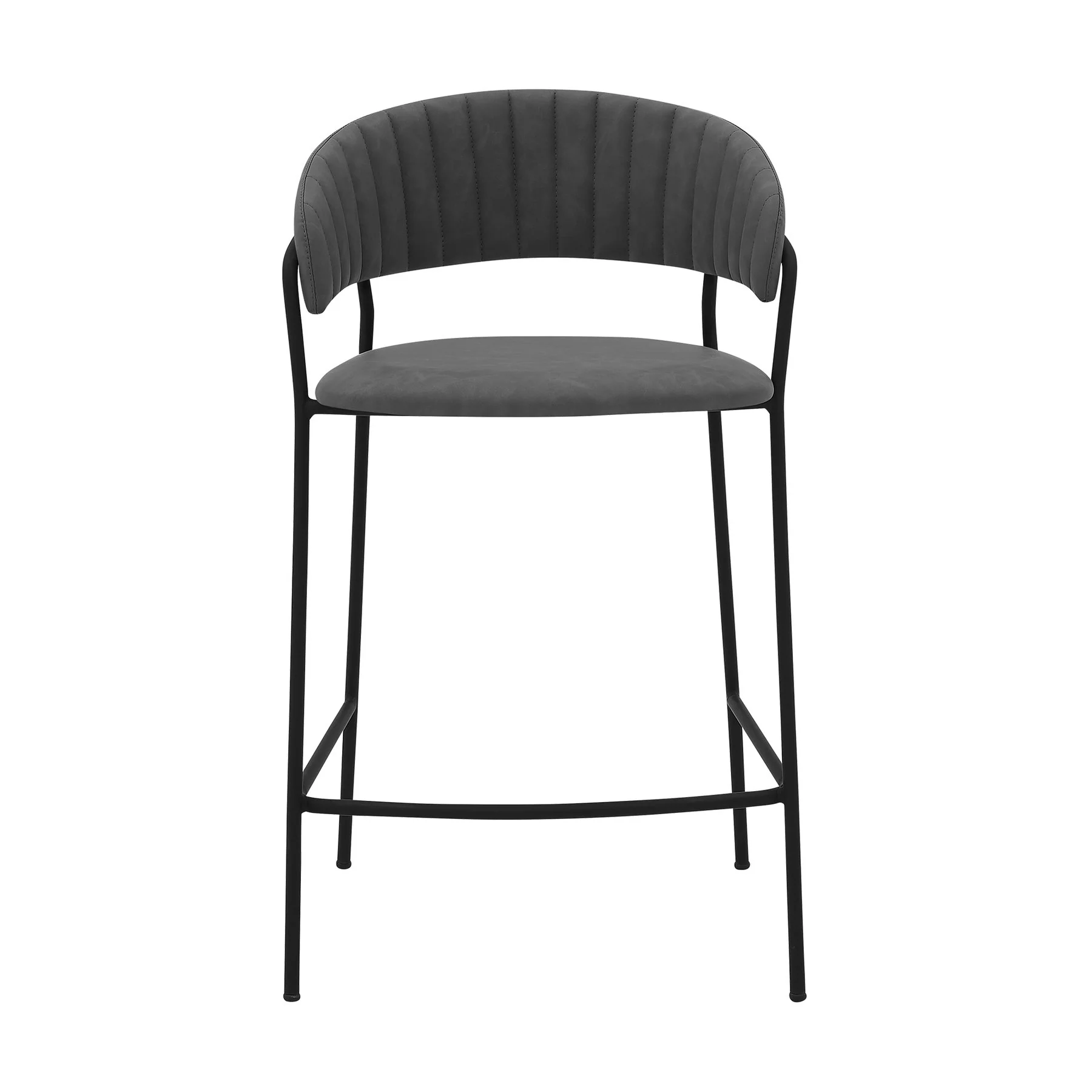 Nara 26" Gray Faux Leather and Metal Counter Height Barstool with Black Frame - Image 2