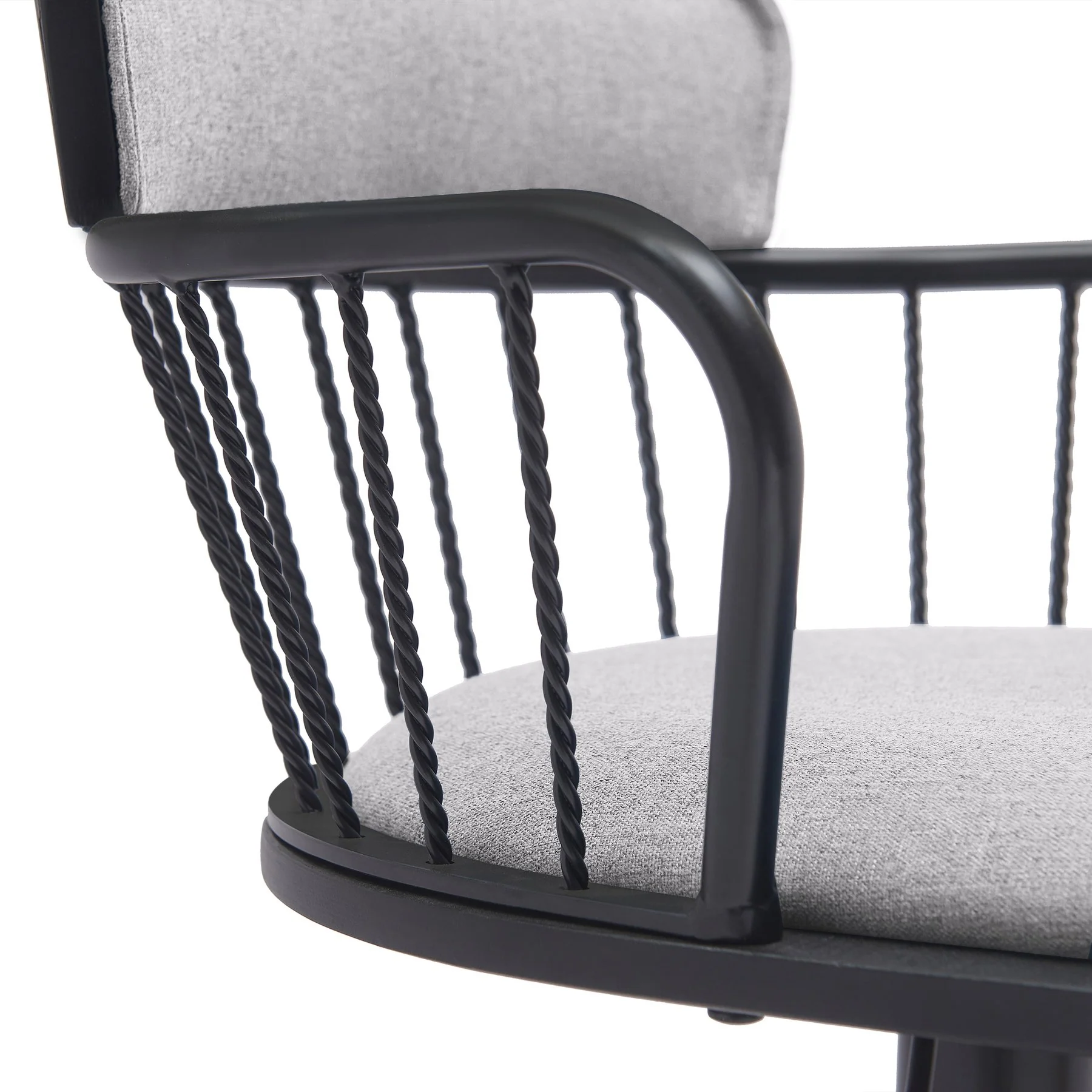 Nash Adjustable Black Wood Bar Stool in Light Gray Fabric with Black Metal - Image 6